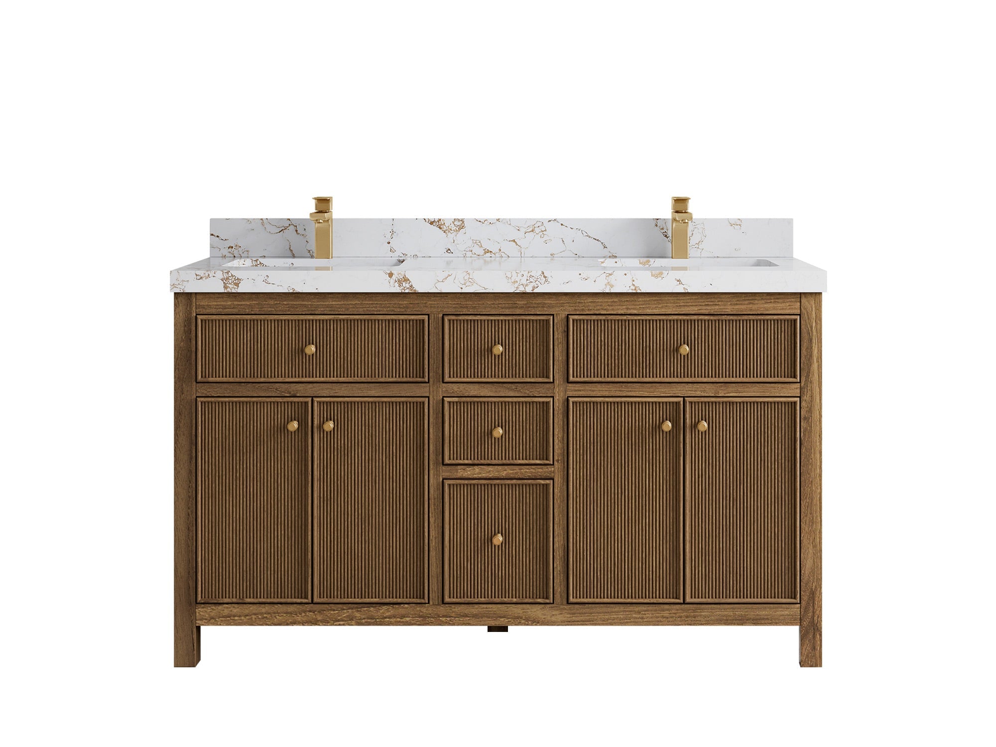 Sonoma Reeded Teak Wood 60 in. W x 22 in. D Double Sink Bathroom Vanity