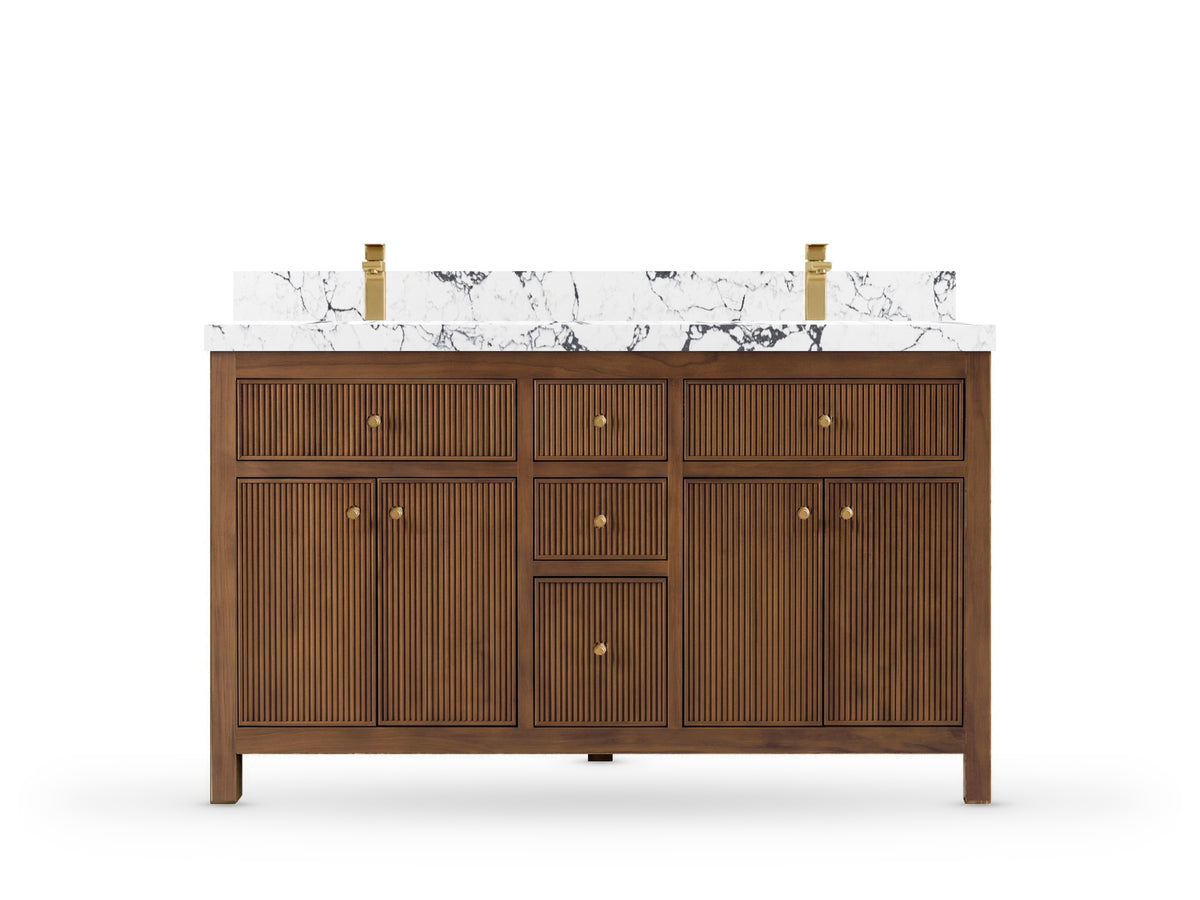 Sonoma Reeded Teak Wood 60 in. W x 22 in. D Double Sink Bathroom Vanity