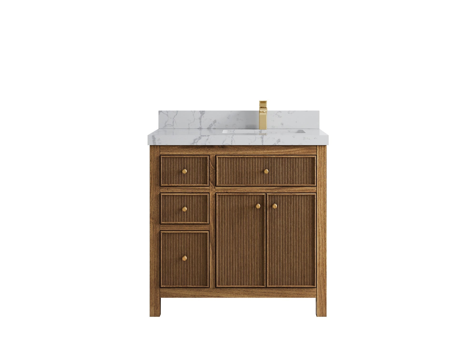 Sonoma Reeded Teak Wood 36 in. W x 22 in. D Right Offset Sink Bathroom Vanity