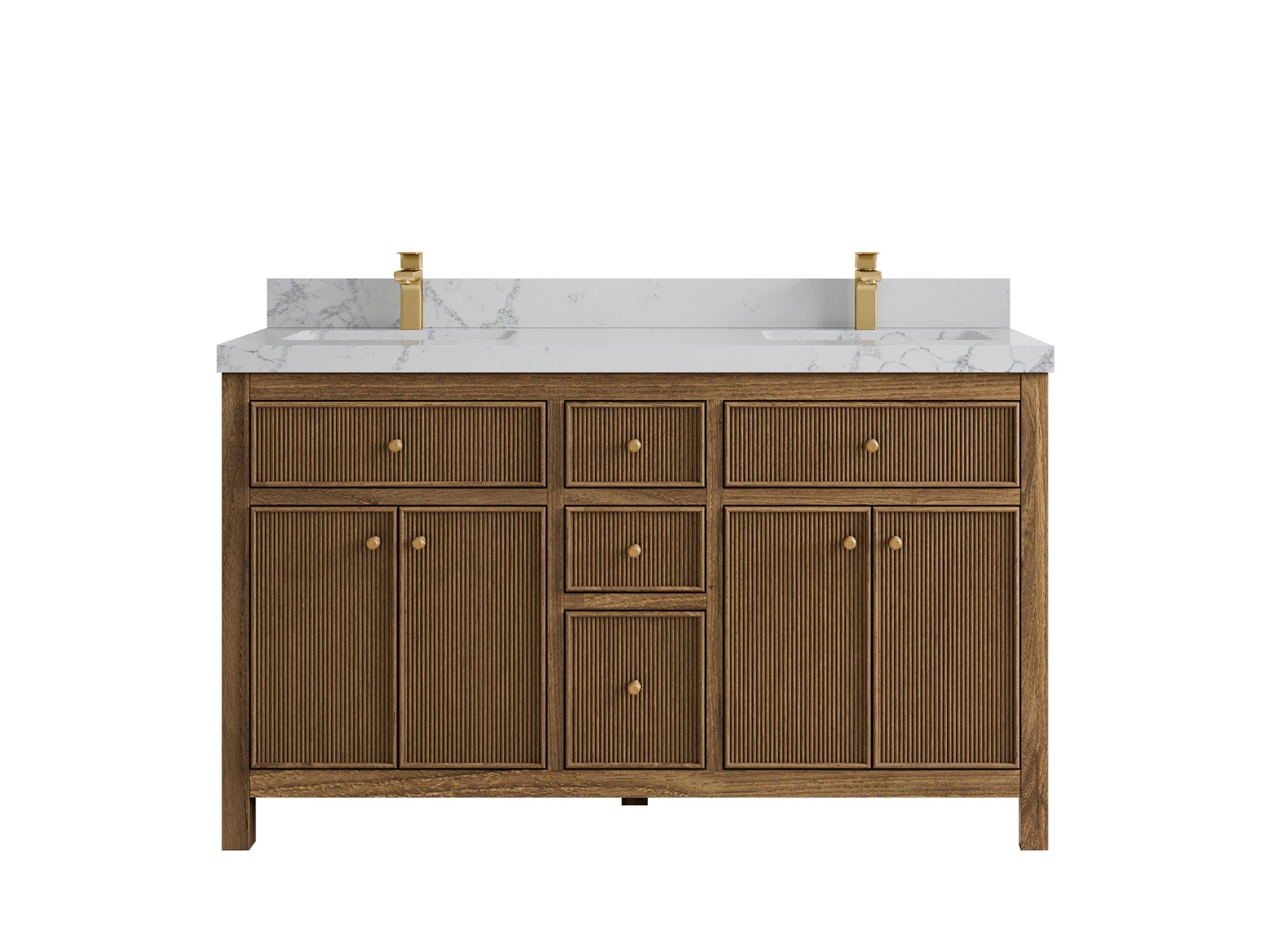 Sonoma Reeded Teak Wood 60 in. W x 22 in. D Double Sink Bathroom Vanity