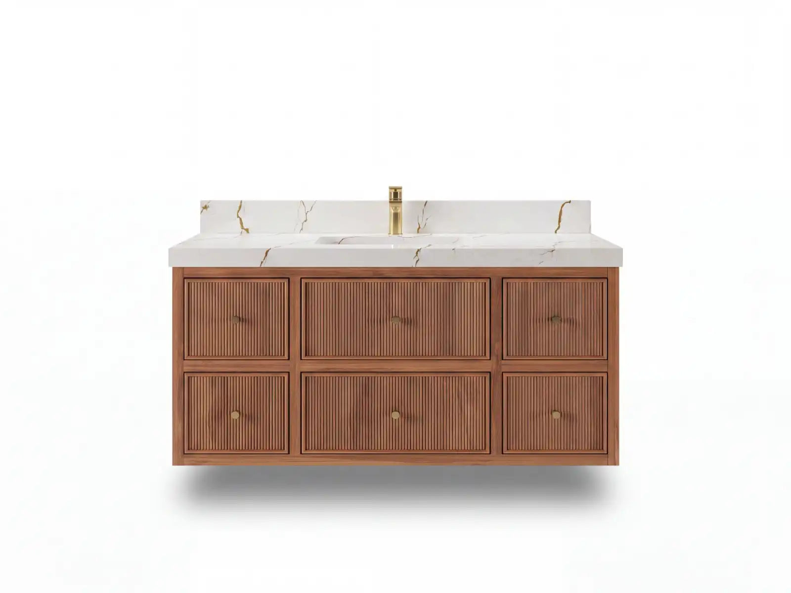 Sonoma Reeded Floating Teak Wood 48 in. W x 22 in. D Single Sink Bathroom Vanity