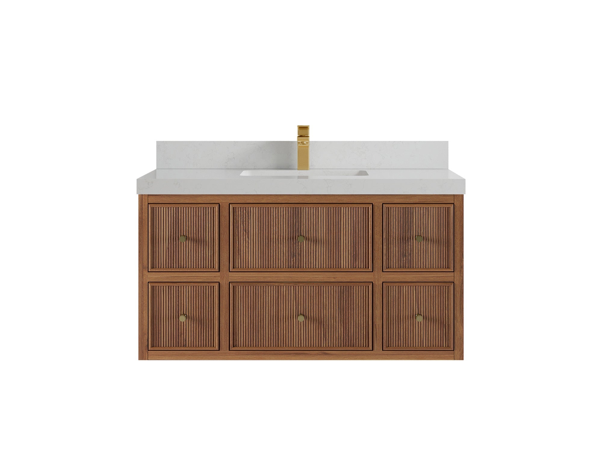 Sonoma Reeded Floating Teak Wood 42 in. W x 22 in. D Single Sink Bathroom Vanity