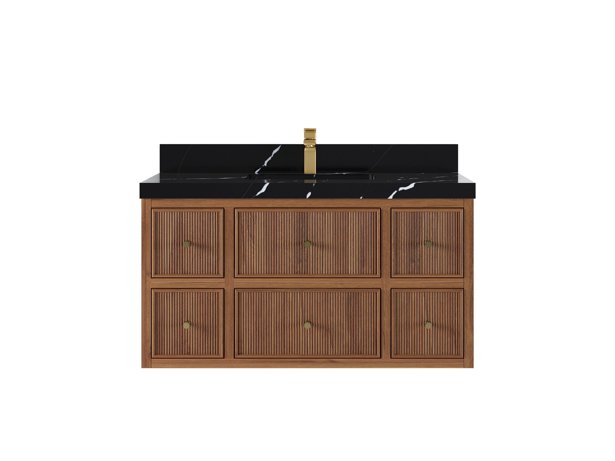 Sonoma Reeded Floating Teak Wood 42 in. W x 22 in. D Single Sink Bathroom Vanity