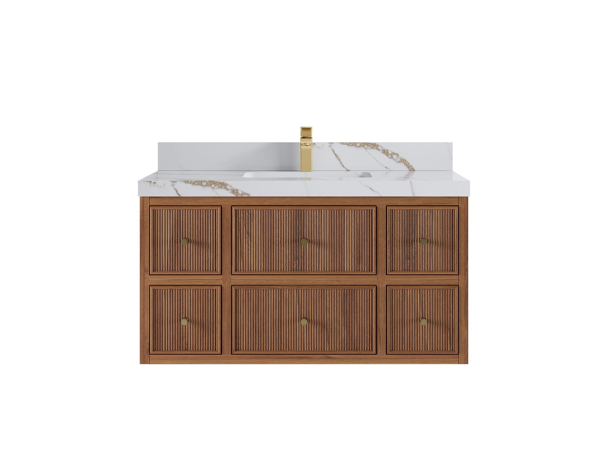 Sonoma Reeded Floating Teak Wood 42 in. W x 22 in. D Single Sink Bathroom Vanity