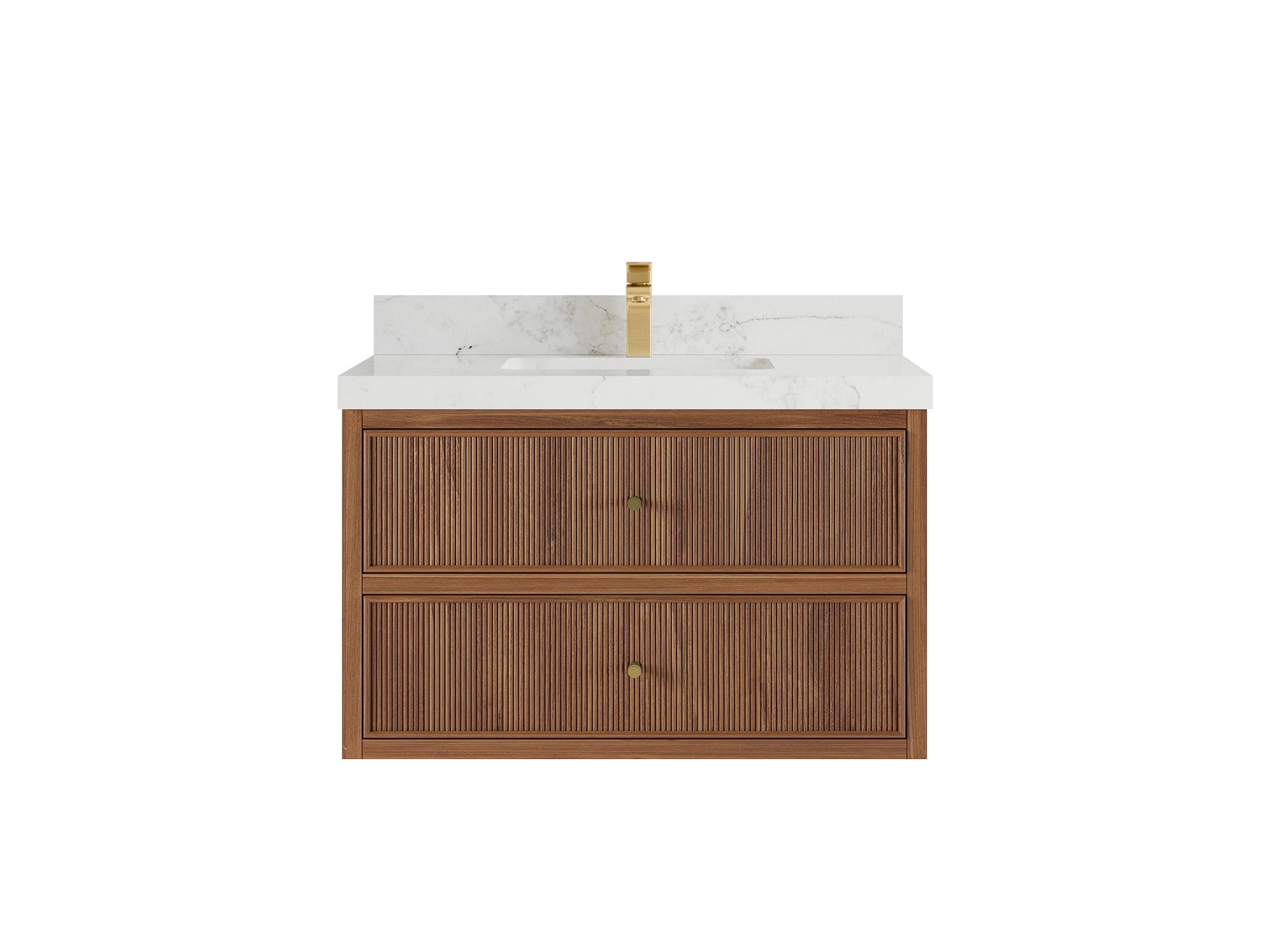 Sonoma Reeded Floating Teak Wood 36 in. W x 22 in. D Center Sink Bathroom Vanity