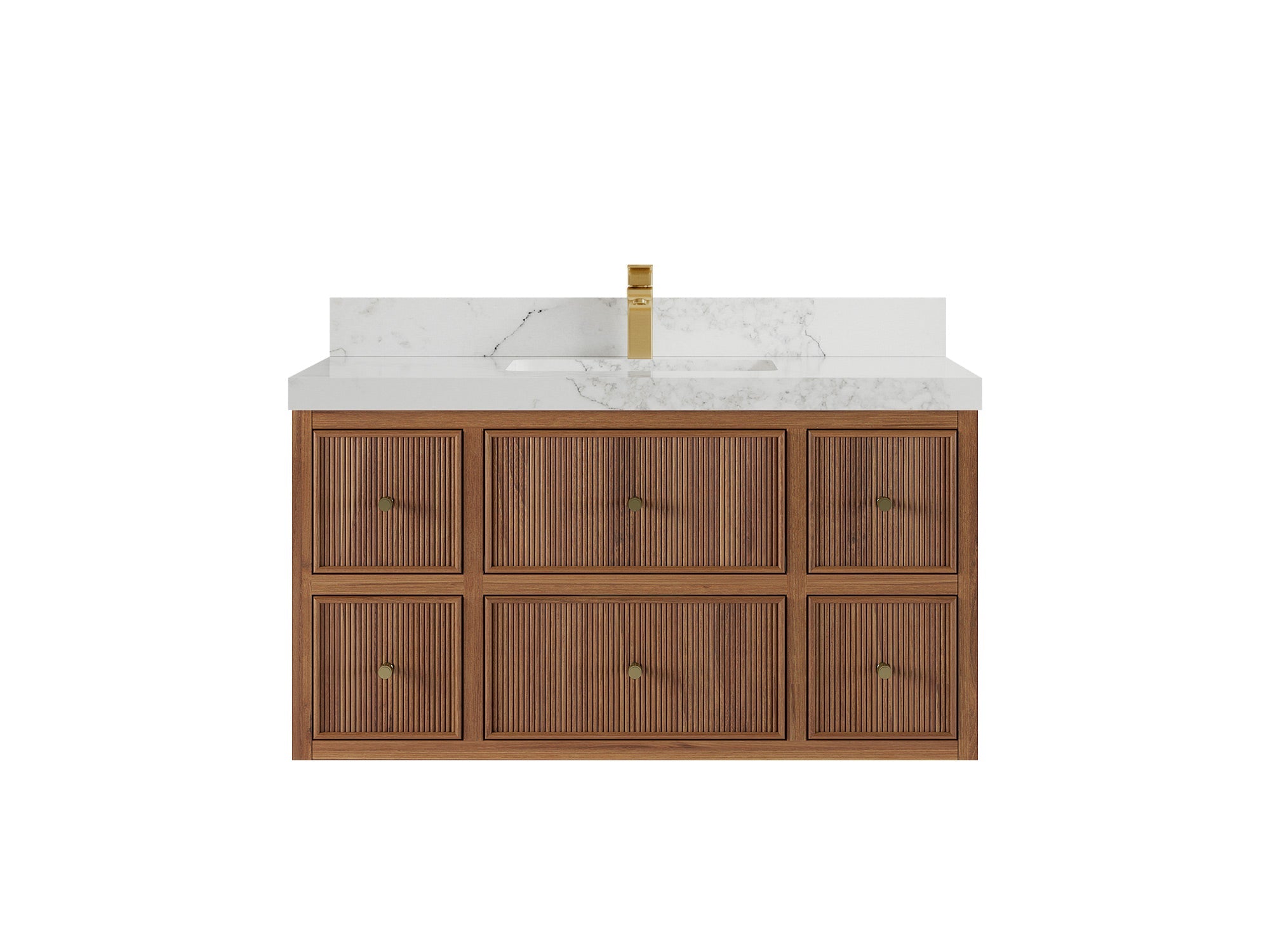 Sonoma Reeded Floating Teak Wood 42 in. W x 22 in. D Single Sink Bathroom Vanity