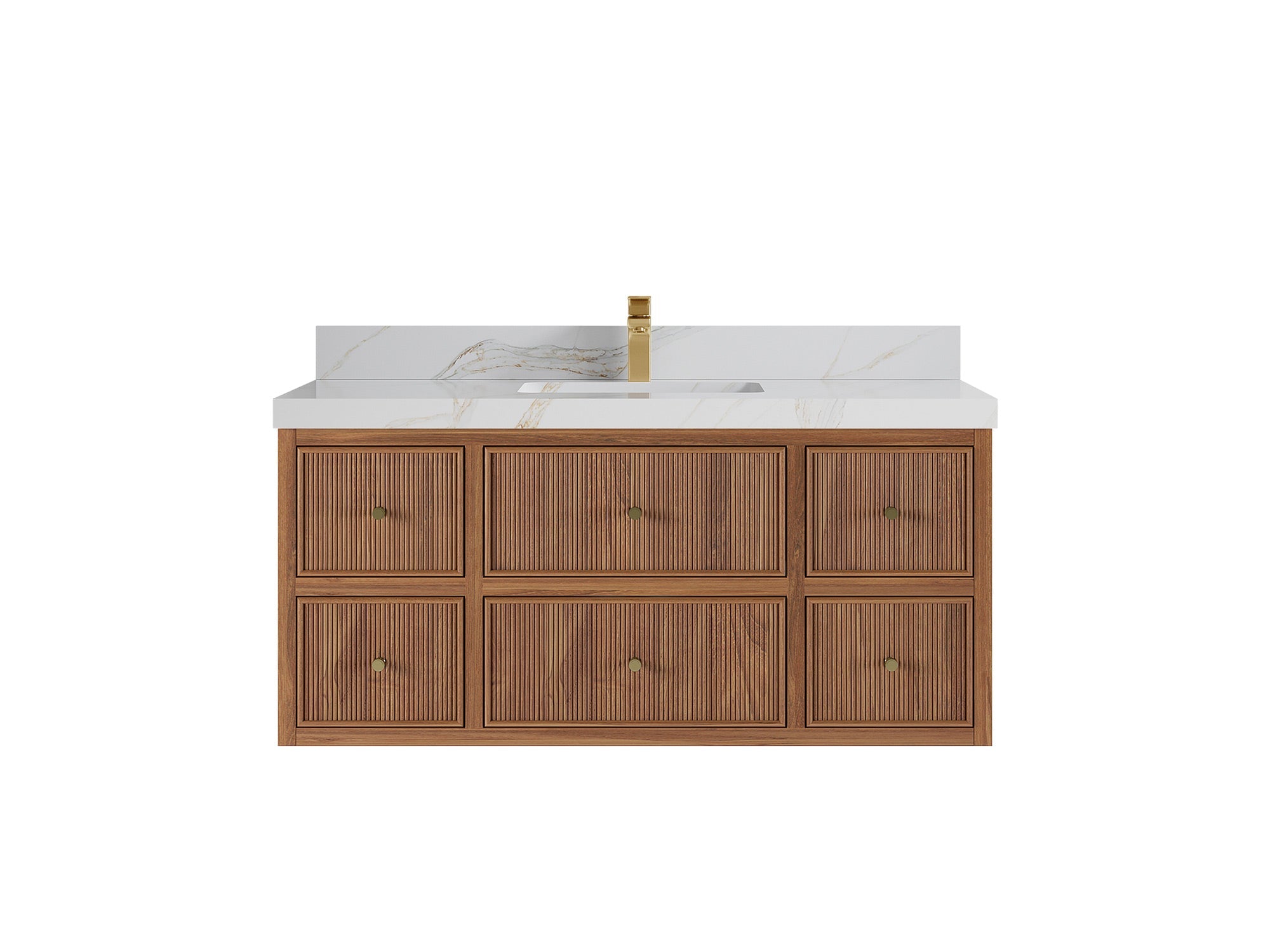 Sonoma Reeded Floating Teak Wood 48 in. W x 22 in. D Single Sink Bathroom Vanity