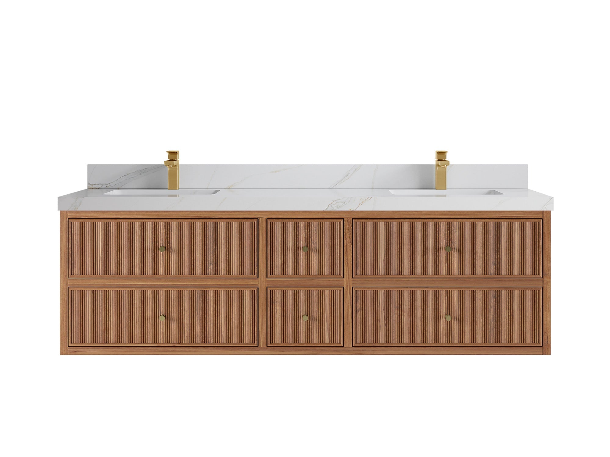 Sonoma Reeded Floating Teak Wood 72 in. W x 22 in. D Double Sink Bathroom Vanity
