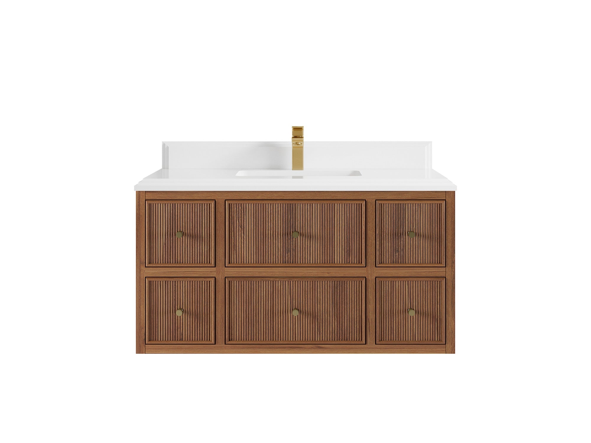 Sonoma Reeded Floating Teak Wood 42 in. W x 22 in. D Single Sink Bathroom Vanity