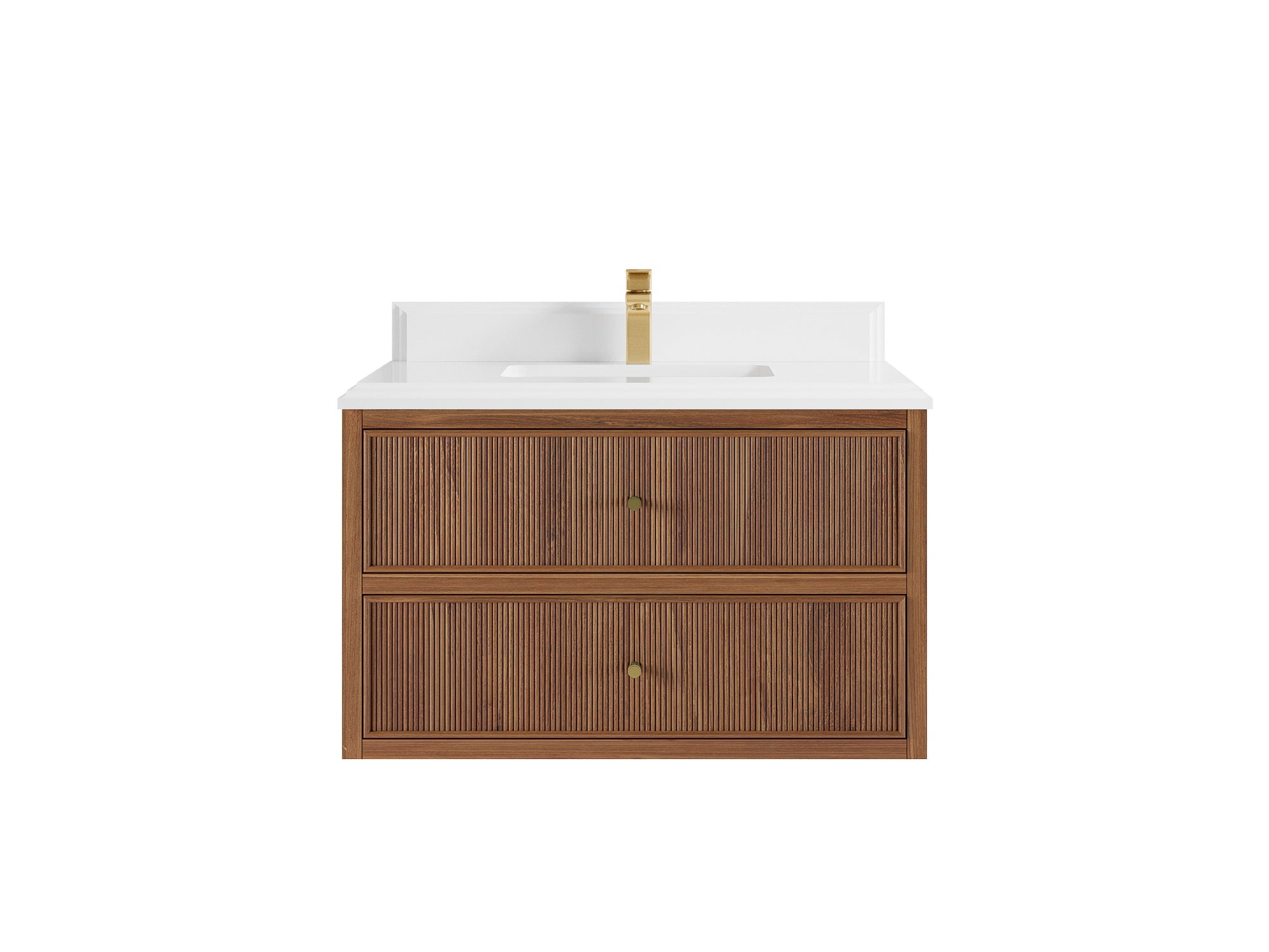 Sonoma Reeded Floating Teak Wood 36 in. W x 22 in. D Center Sink Bathroom Vanity