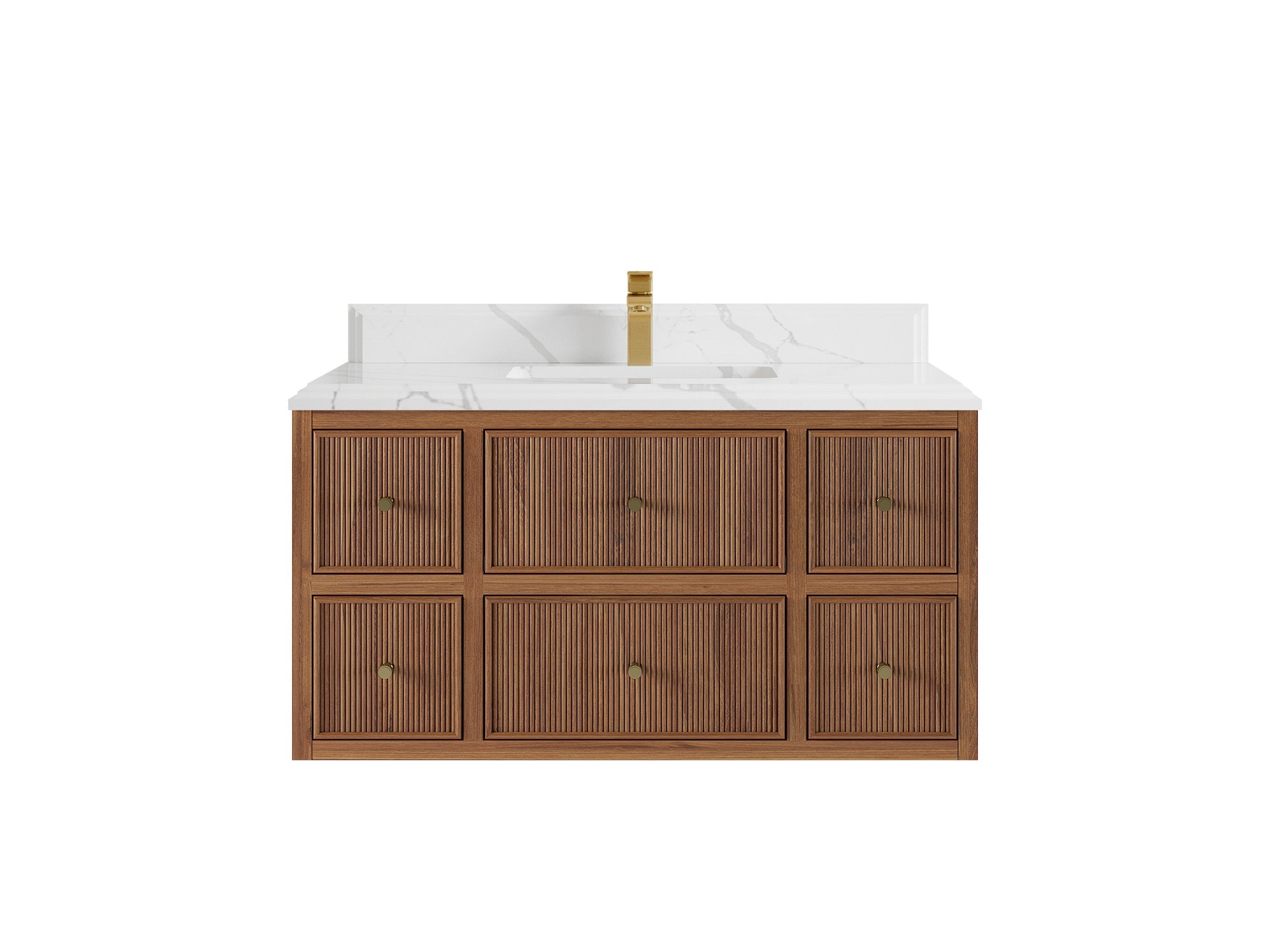 Sonoma Reeded Floating Teak Wood 42 in. W x 22 in. D Single Sink Bathroom Vanity