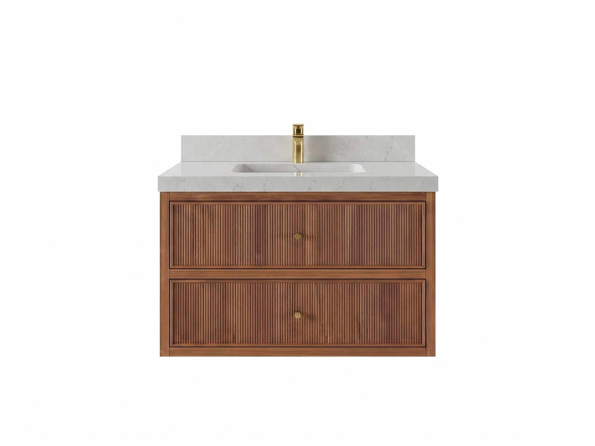 Sonoma Reeded Floating Teak Wood 36 in. W x 22 in. D Center Sink Bathroom Vanity