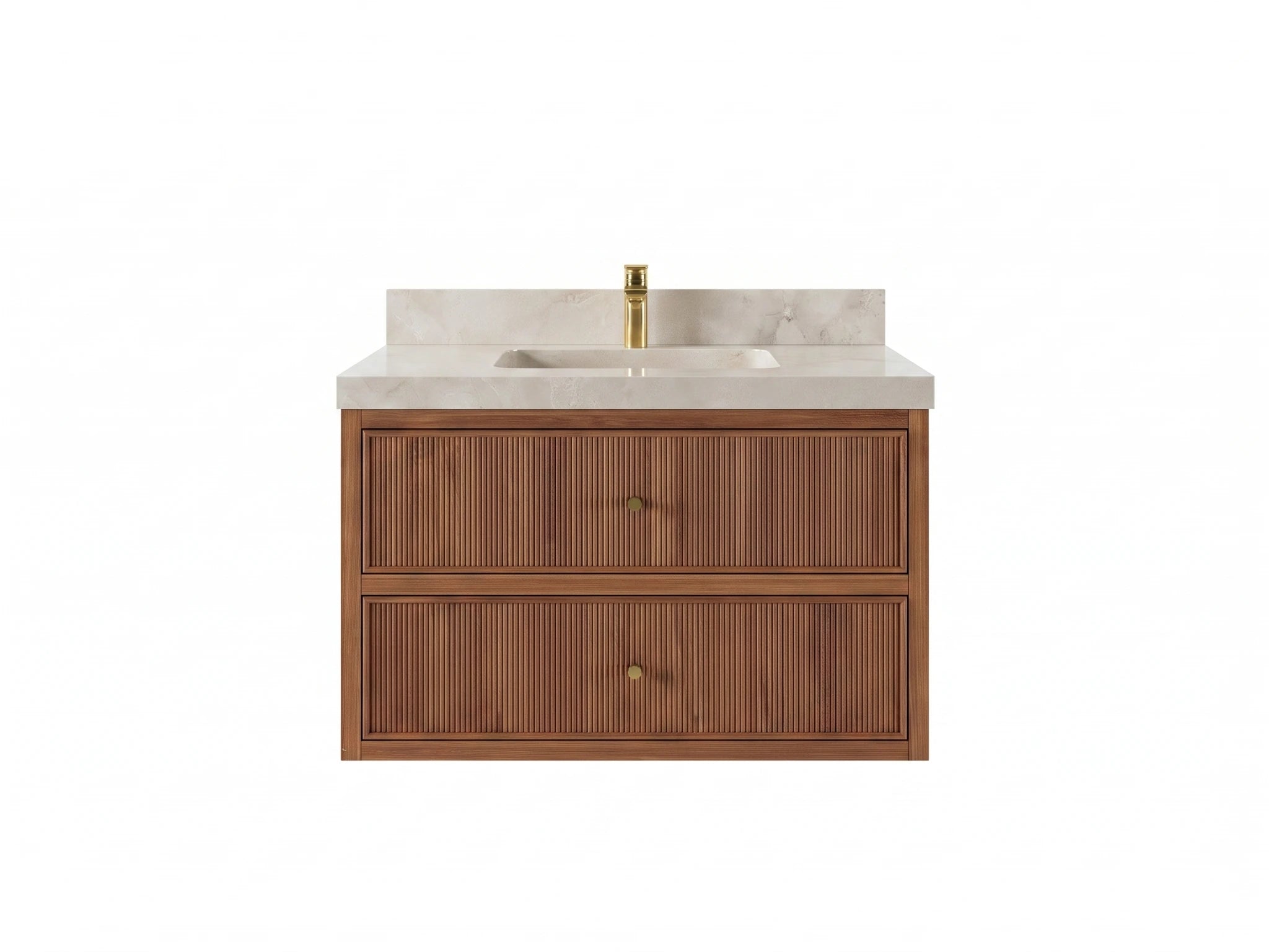 Sonoma Reeded Floating Teak Wood 36 in. W x 22 in. D Center Sink Bathroom Vanity