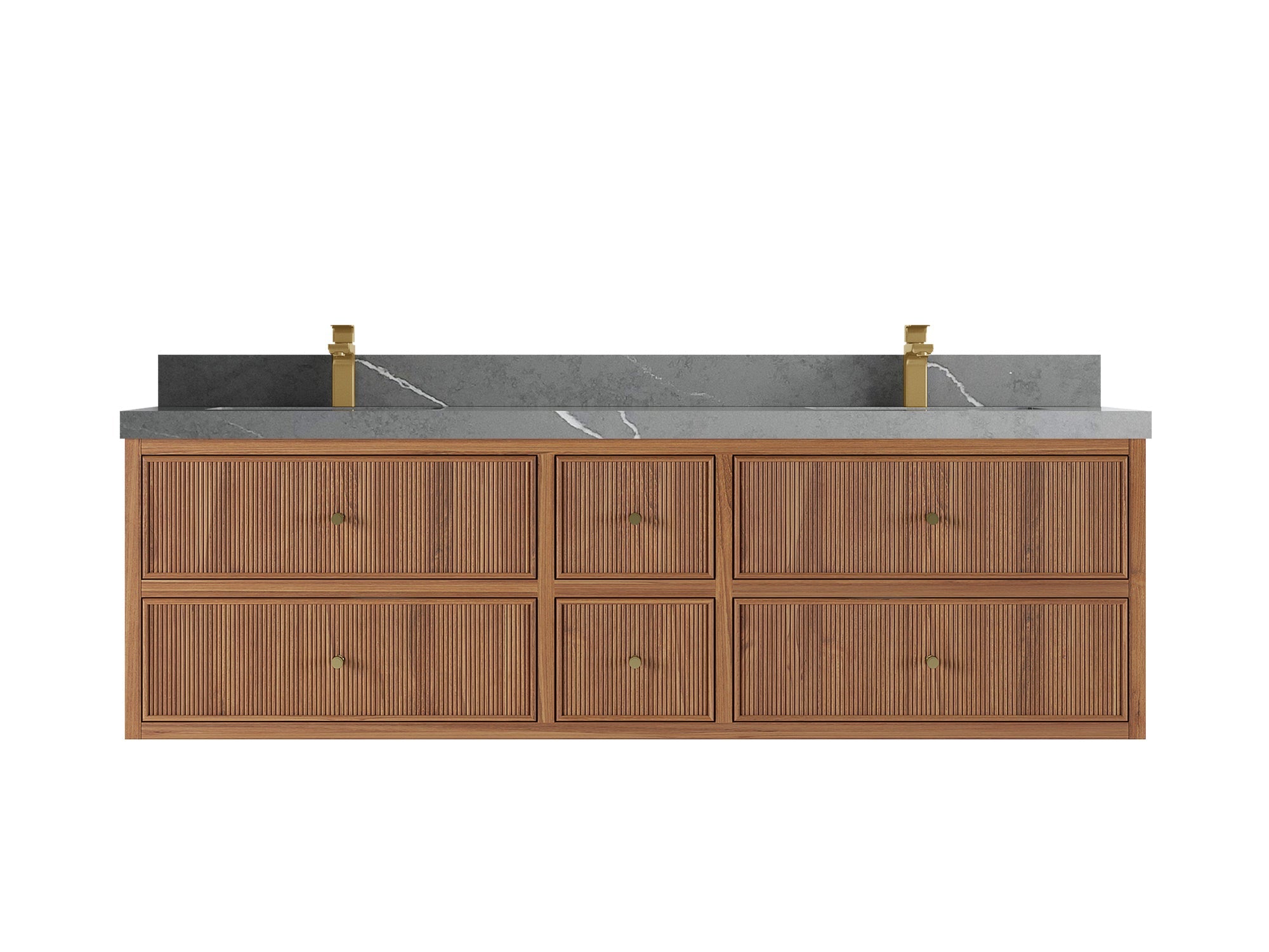 Sonoma Reeded Floating Teak Wood 72 in. W x 22 in. D Double Sink Bathroom Vanity
