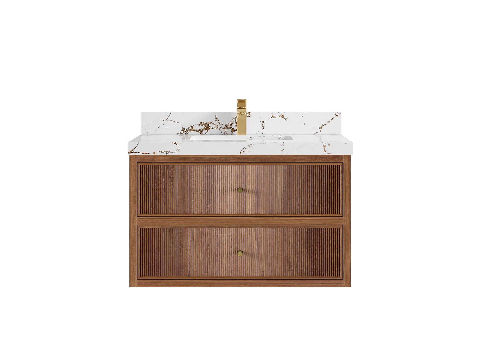 Sonoma Reeded Floating Teak Wood 36 in. W x 22 in. D Center Sink Bathroom Vanity