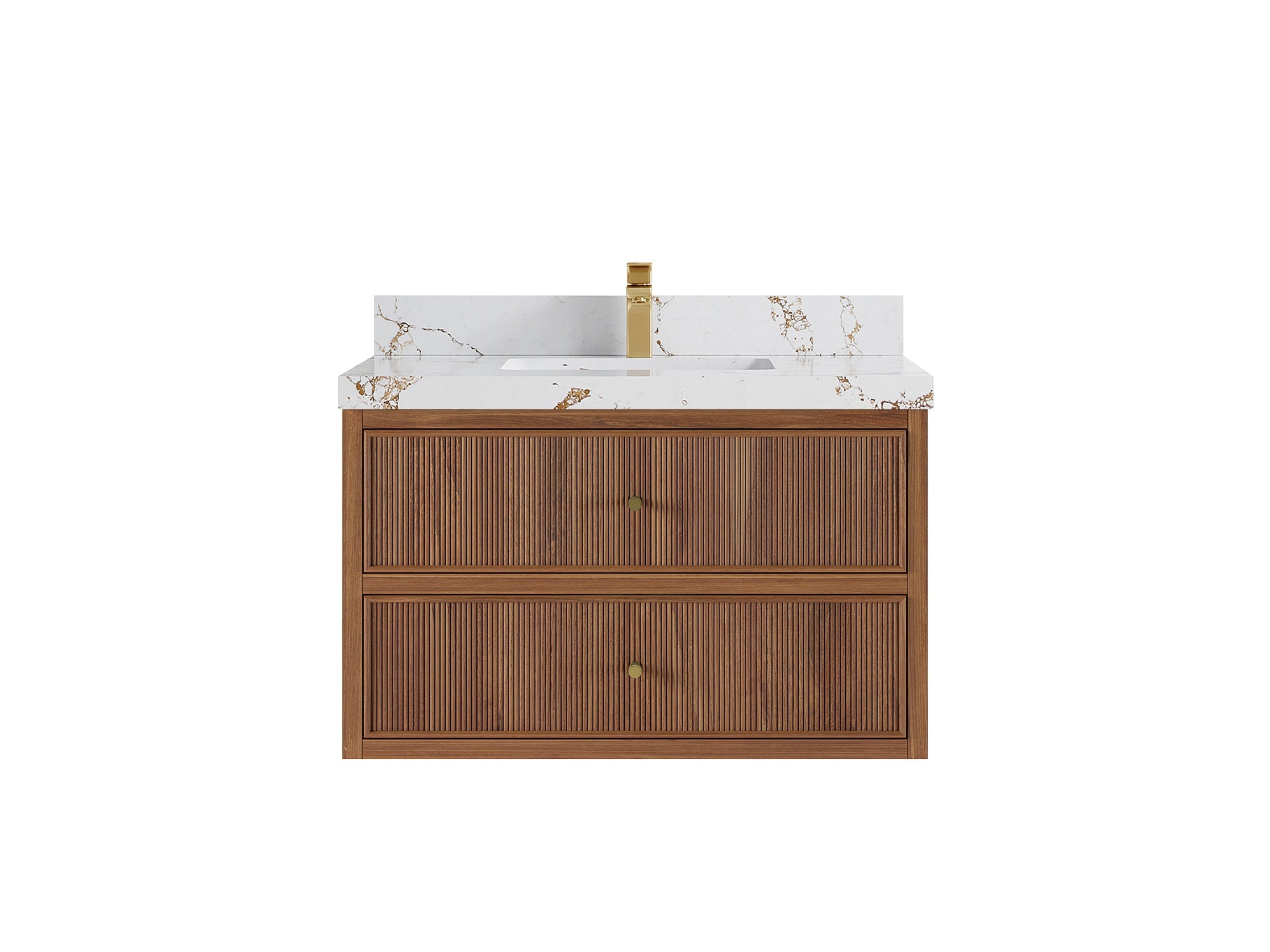 Sonoma Reeded Floating Teak Wood 36 in. W x 22 in. D Center Sink Bathroom Vanity