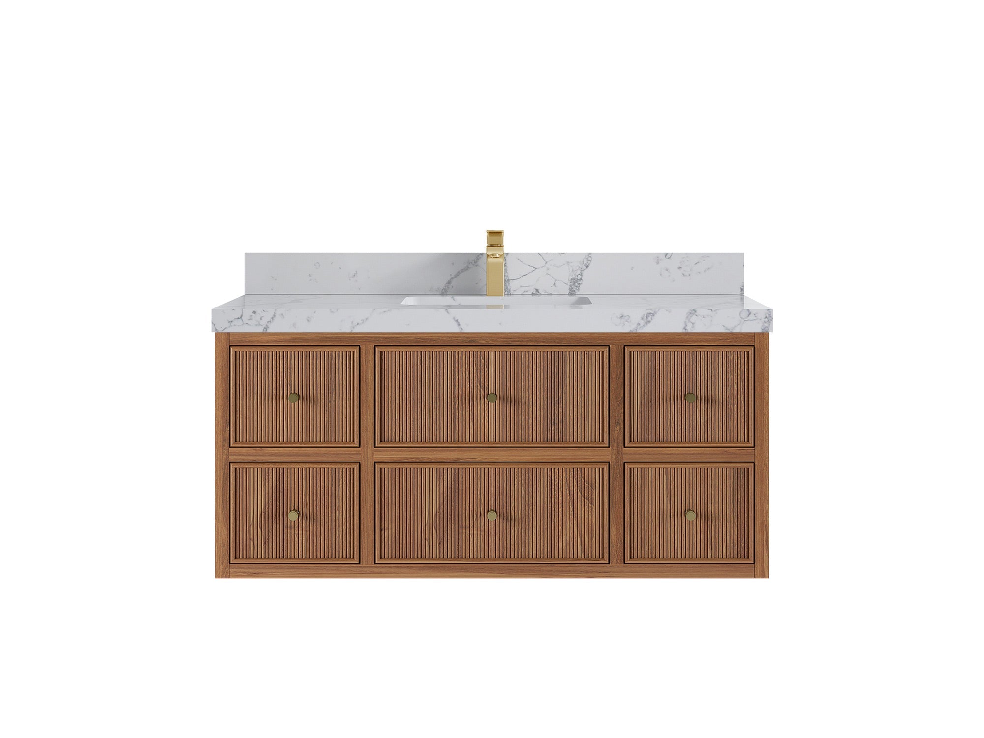 Sonoma Reeded Floating Teak Wood 48 in. W x 22 in. D Single Sink Bathroom Vanity