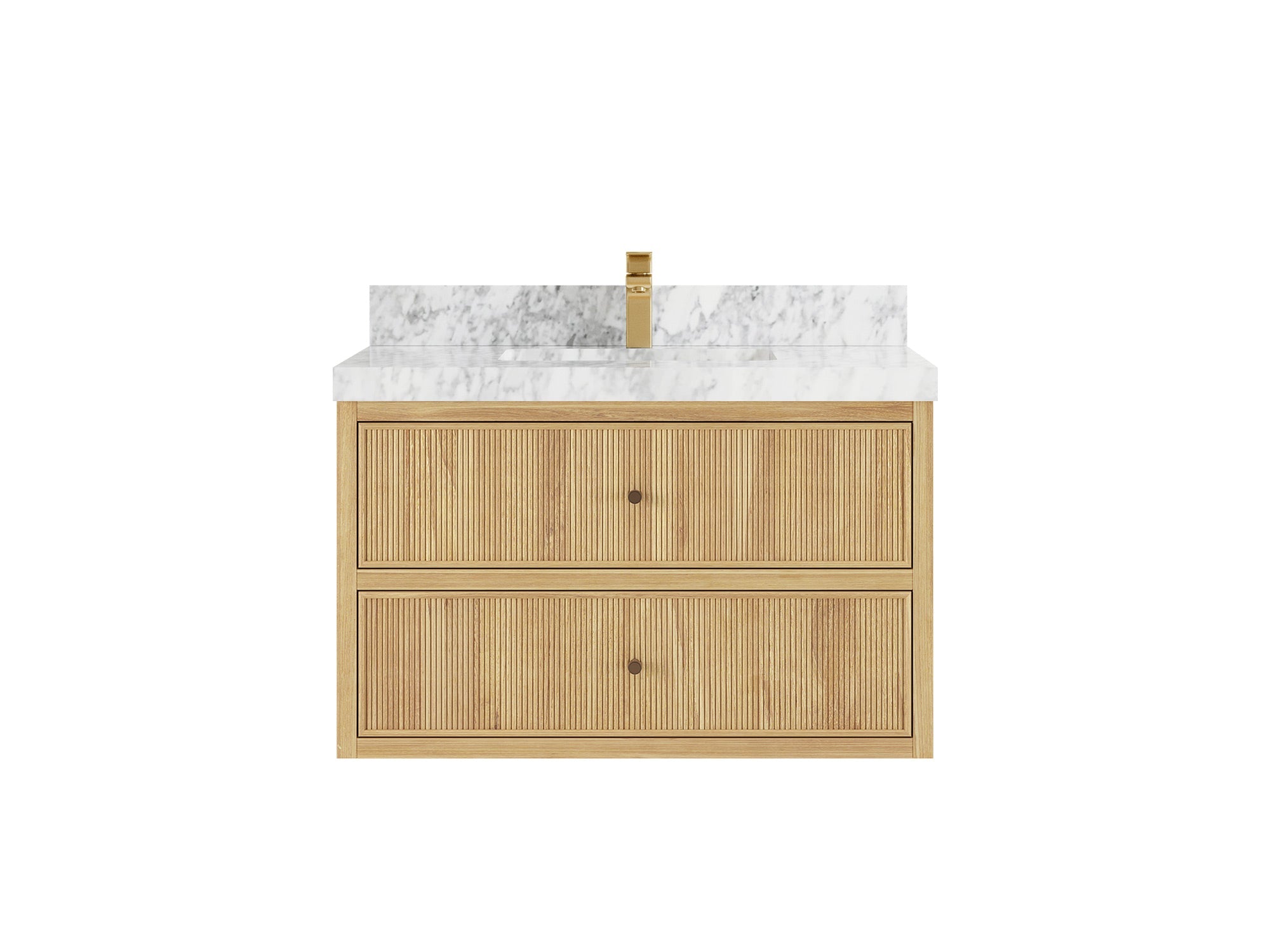Sonoma Reeded Floating Teak 36 in. W x 22 in. D Center Sink Bathroom Vanity