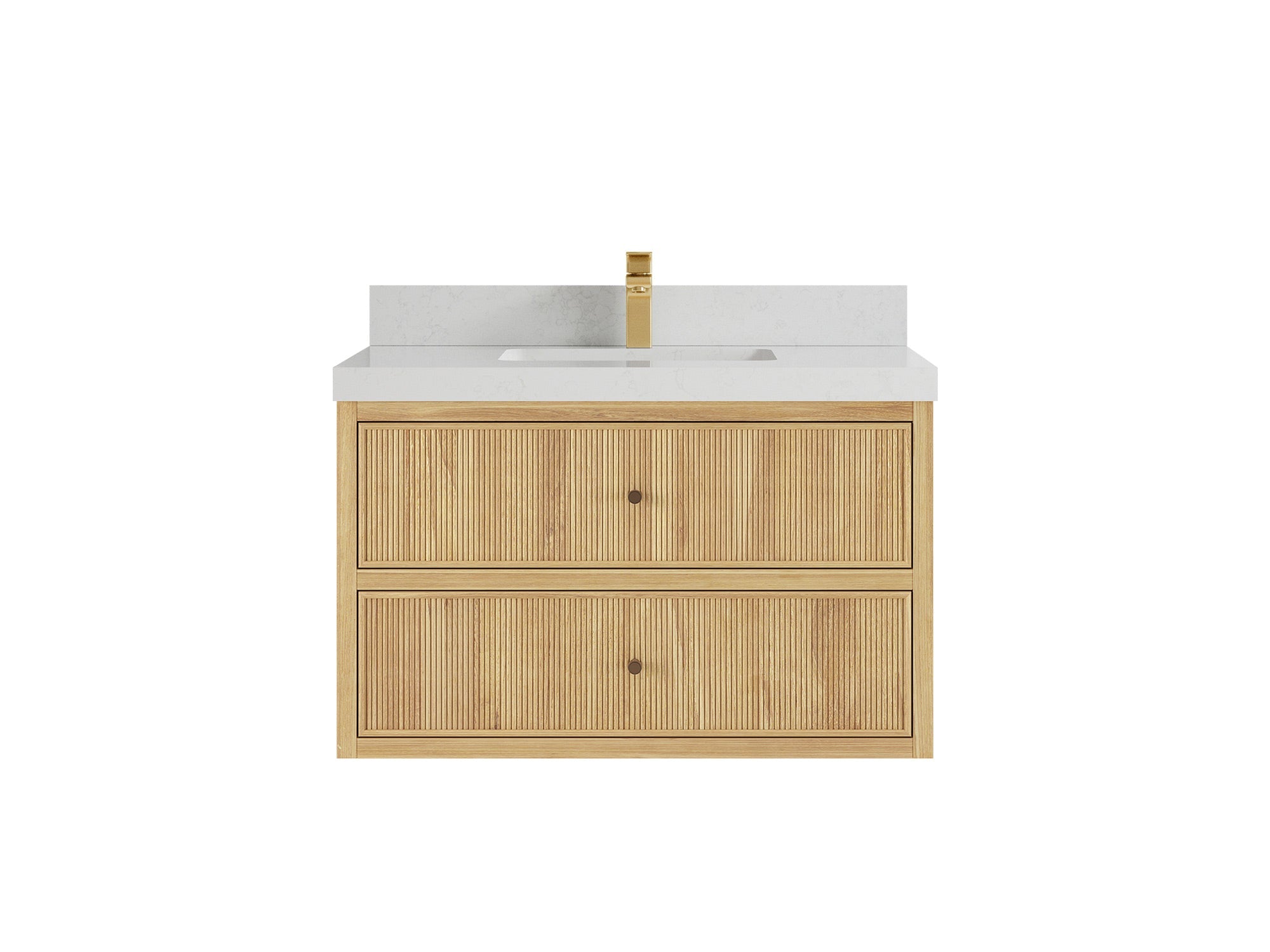Sonoma Reeded Floating Teak 36 in. W x 22 in. D Center Sink Bathroom Vanity