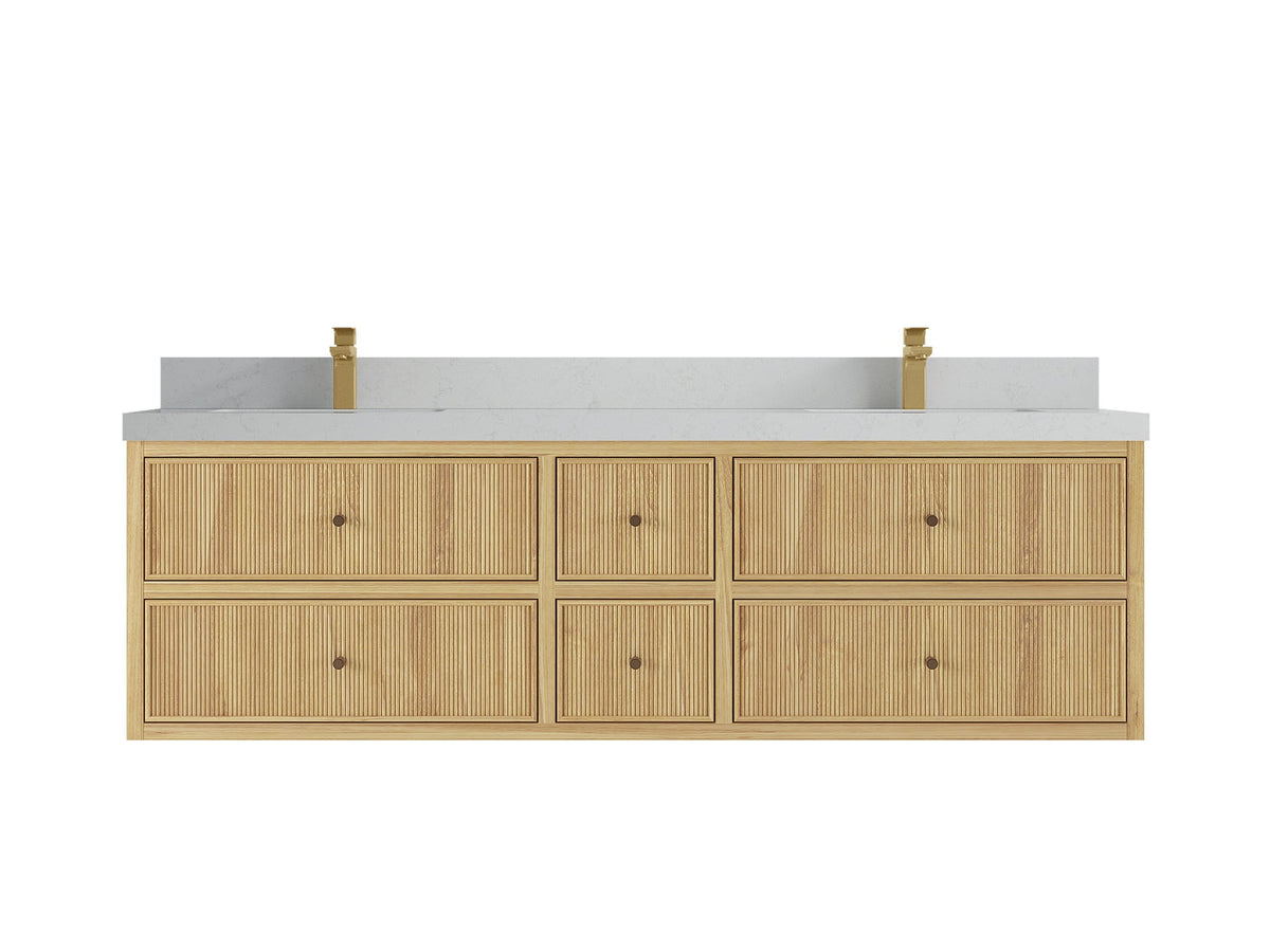 Sonoma Reeded Floating Teak 72 in. W x 22 in. D Double Sink Bathroom Vanity