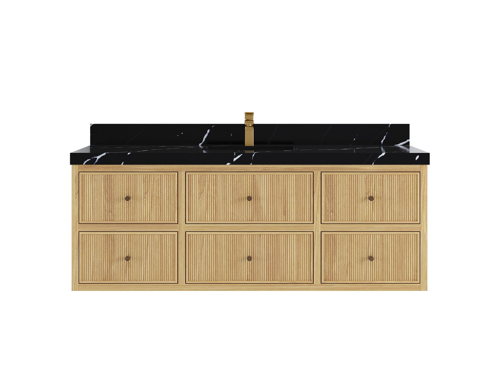 Sonoma Reeded Floating Teak Wood 60 in. W x 22 in. D Single Sink Bathroom Vanity
