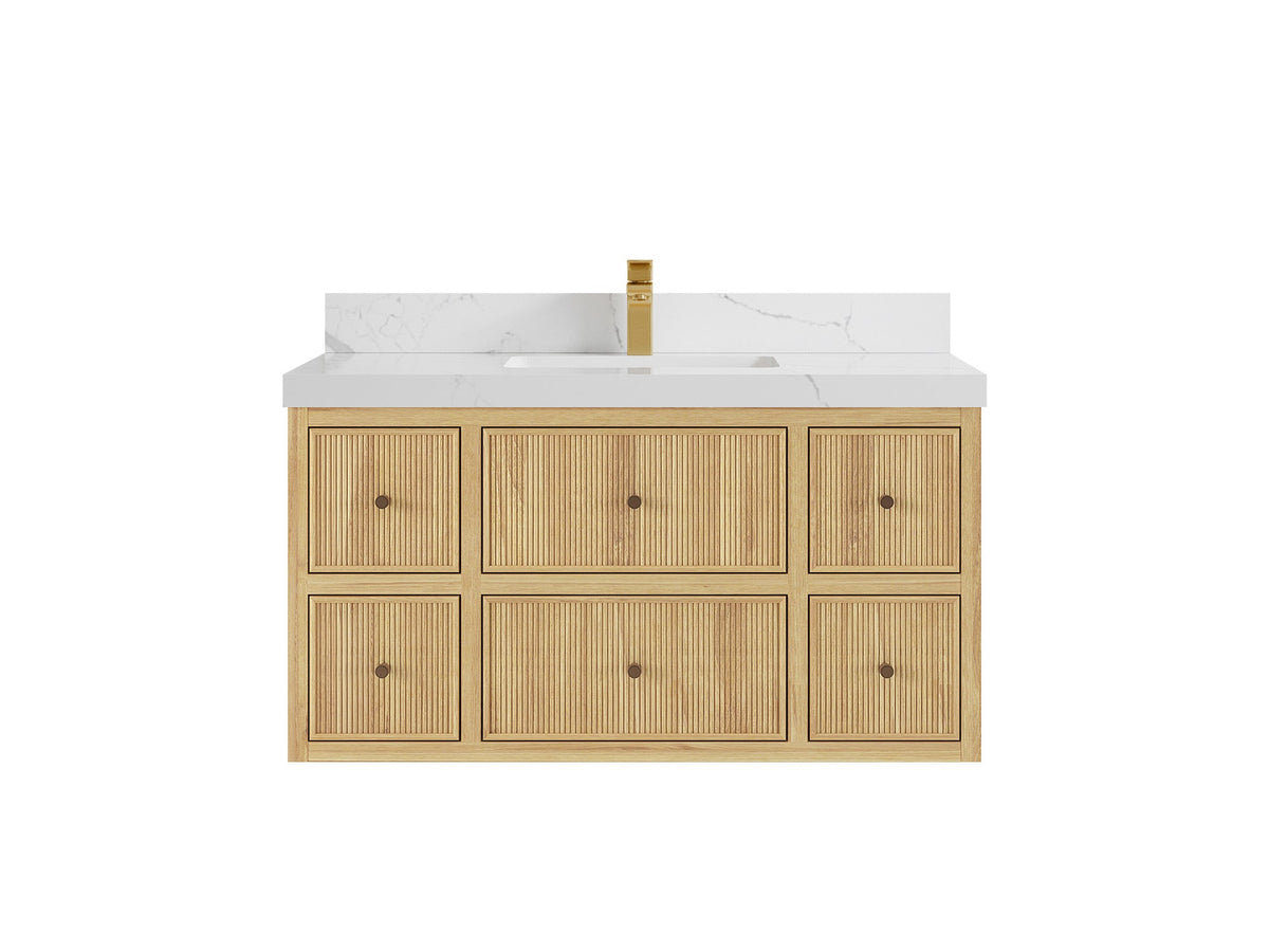 Sonoma Reeded Floating Teak 42 in. W x 22 in. D Single Sink Bathroom Vanity