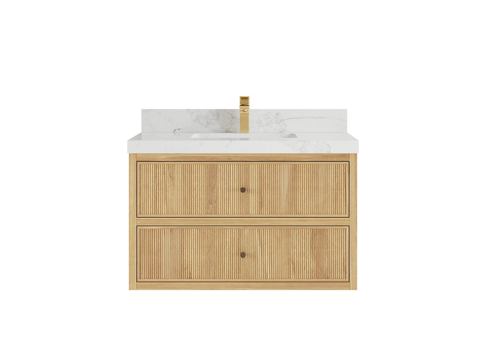 Sonoma Reeded Floating Teak 36 in. W x 22 in. D Center Sink Bathroom Vanity