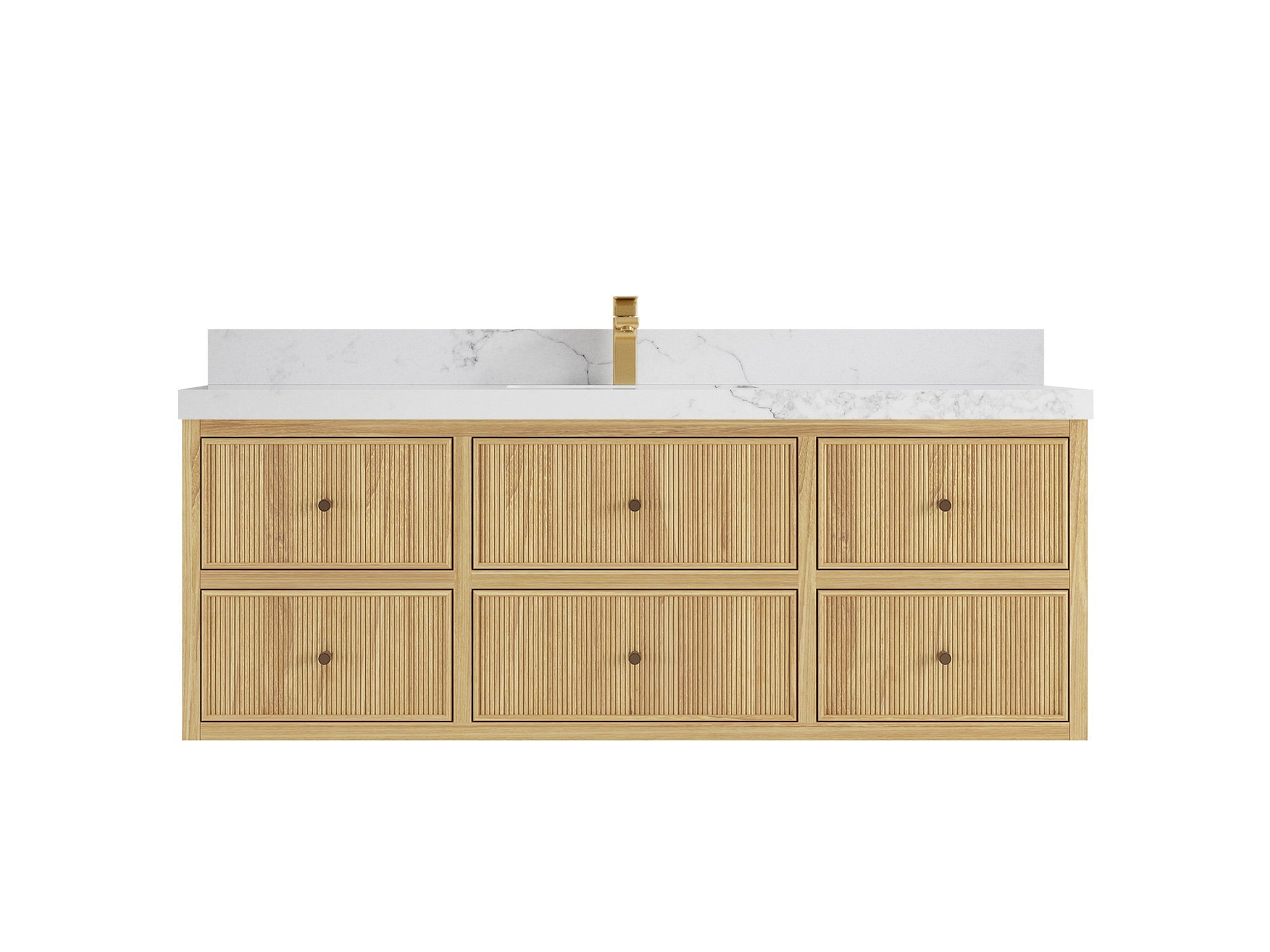 Sonoma Reeded Floating Teak Wood 60 in. W x 22 in. D Single Sink Bathroom Vanity