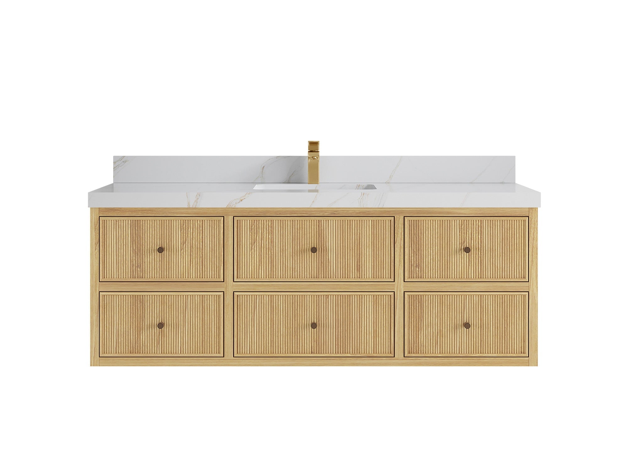 Sonoma Reeded Floating Teak Wood 60 in. W x 22 in. D Single Sink Bathroom Vanity