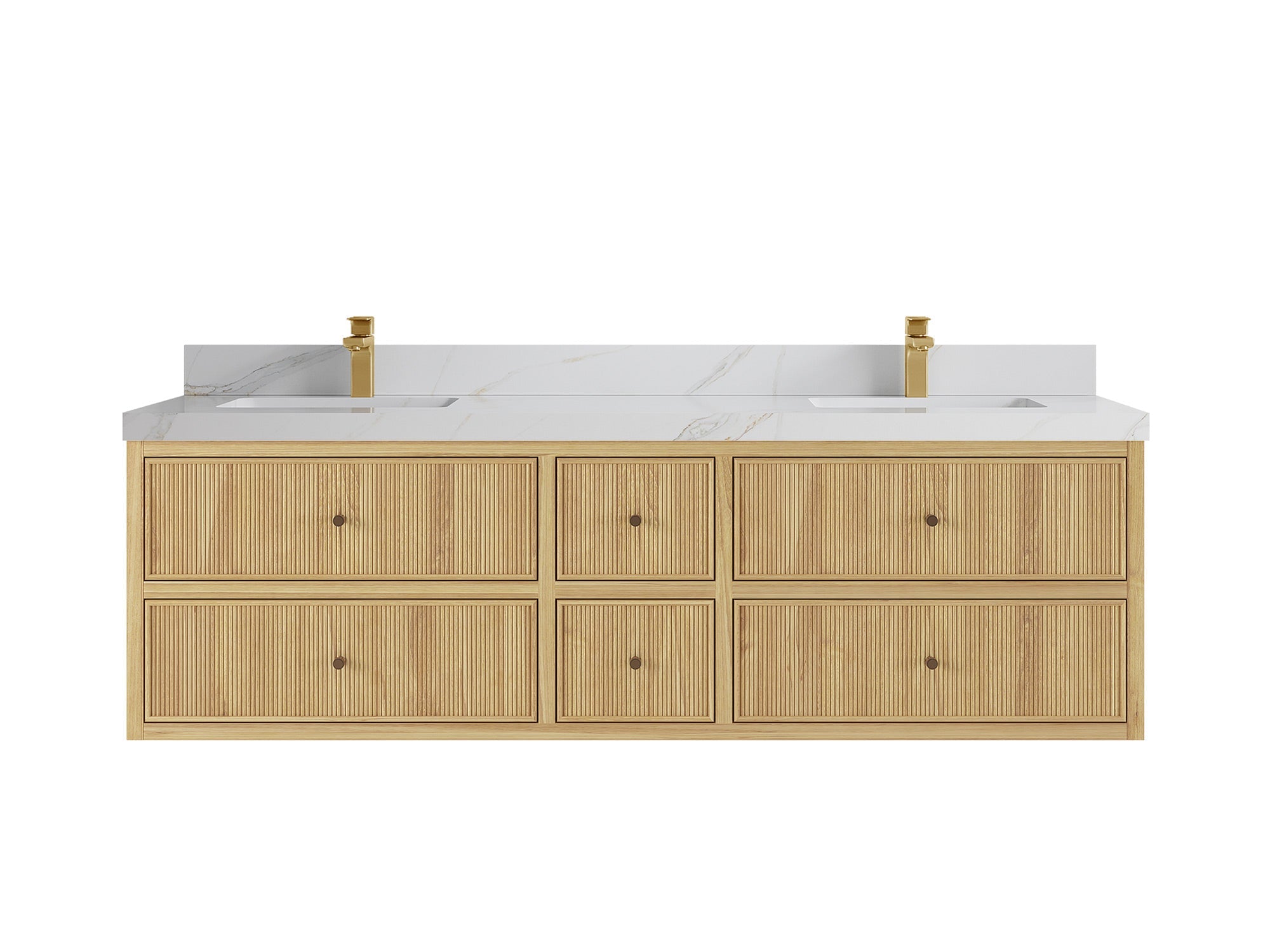 Sonoma Reeded Floating Teak 72 in. W x 22 in. D Double Sink Bathroom Vanity