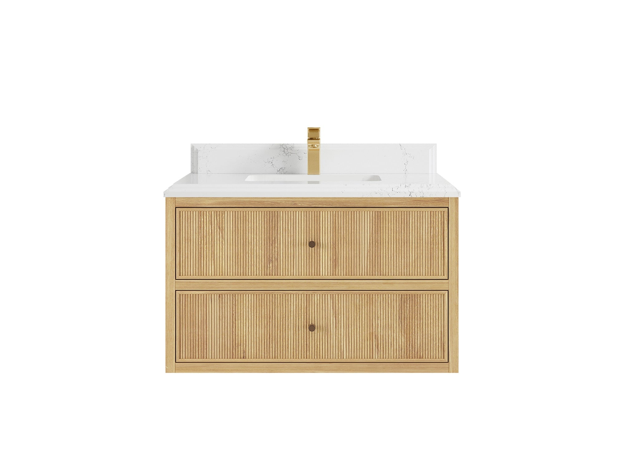 Sonoma Reeded Floating Teak 36 in. W x 22 in. D Center Sink Bathroom Vanity