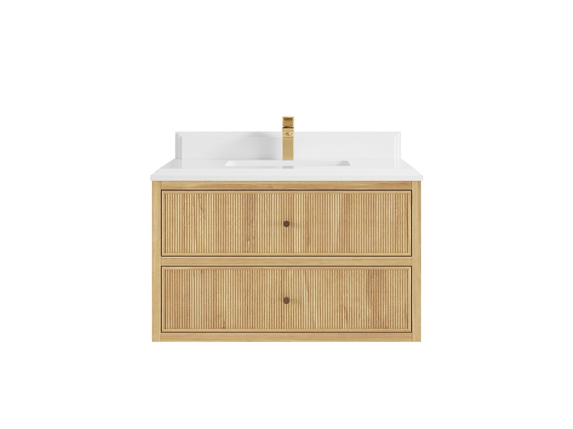 Sonoma Reeded Floating Teak 36 in. W x 22 in. D Center Sink Bathroom Vanity
