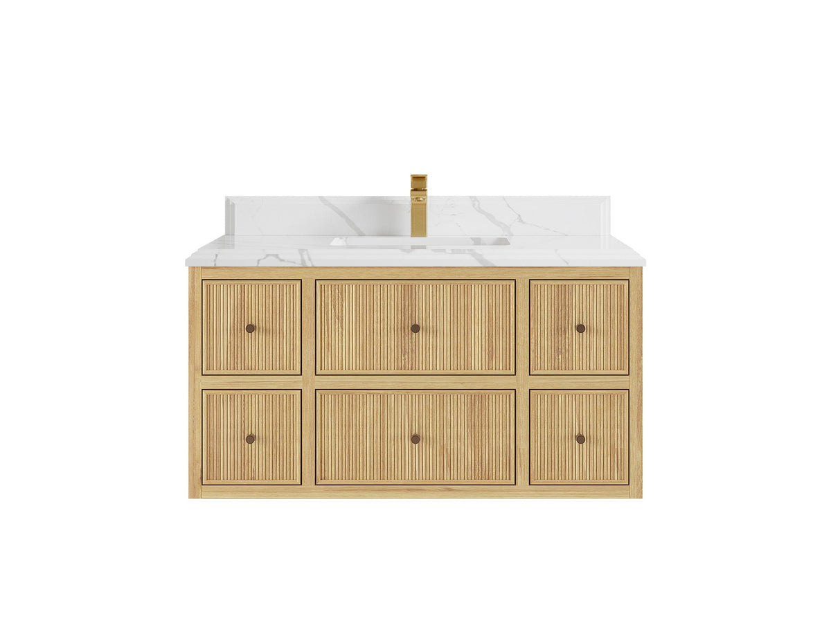 Sonoma Reeded Floating Teak 42 in. W x 22 in. D Single Sink Bathroom Vanity