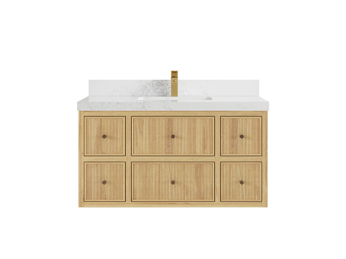 Sonoma Reeded Floating Teak 42 in. W x 22 in. D Single Sink Bathroom Vanity