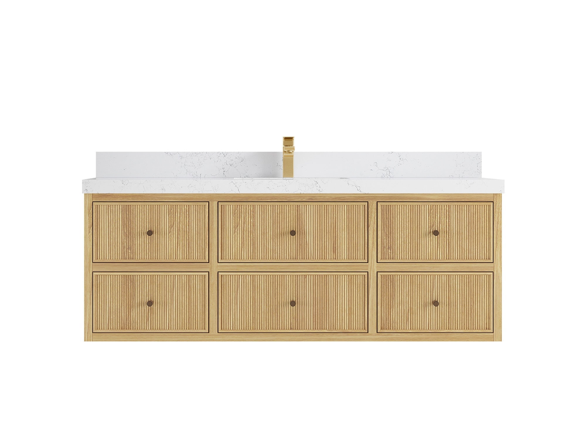 Sonoma Reeded Floating Teak Wood 60 in. W x 22 in. D Single Sink Bathroom Vanity