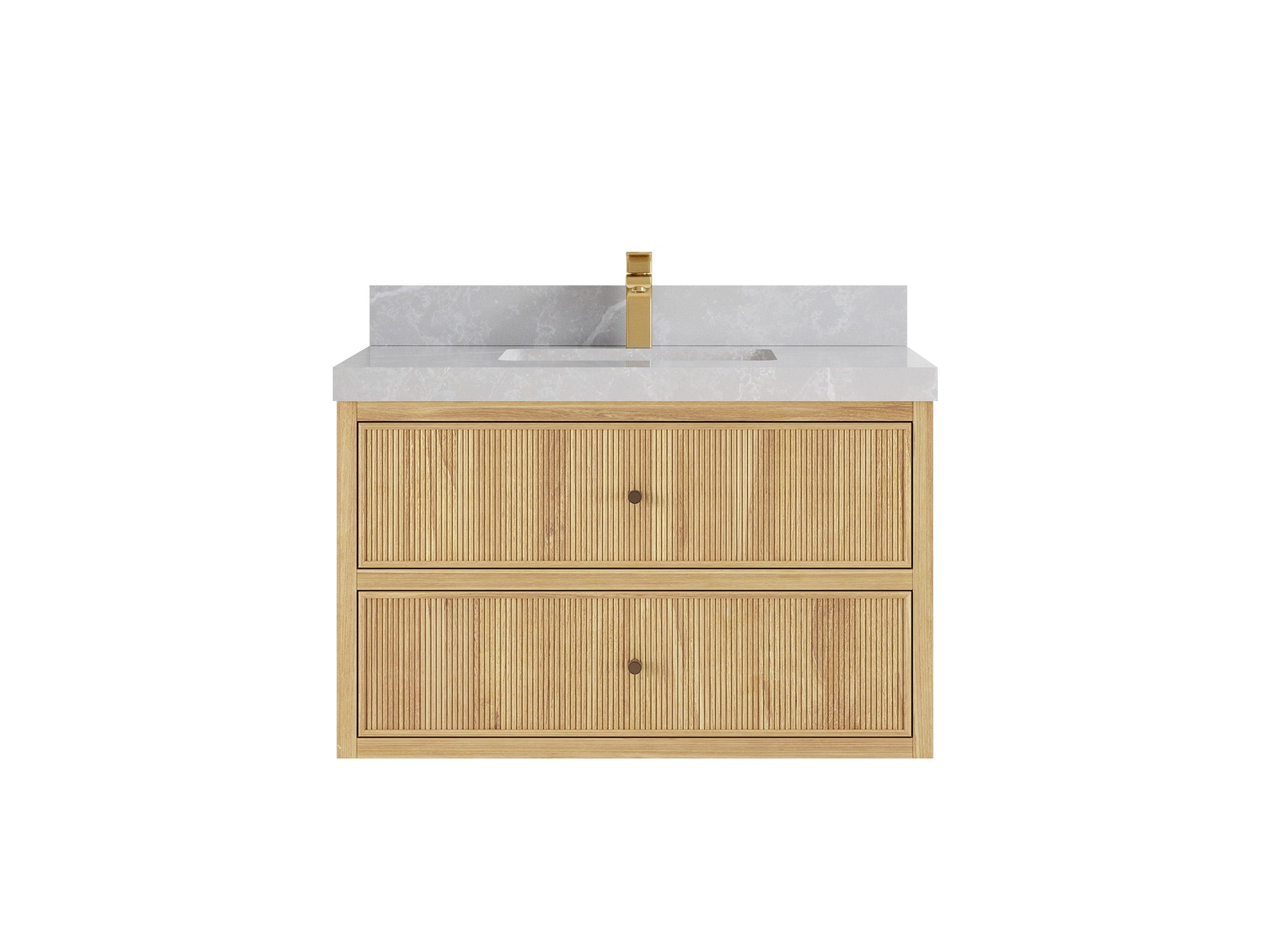Sonoma Reeded Floating Teak 36 in. W x 22 in. D Center Sink Bathroom Vanity