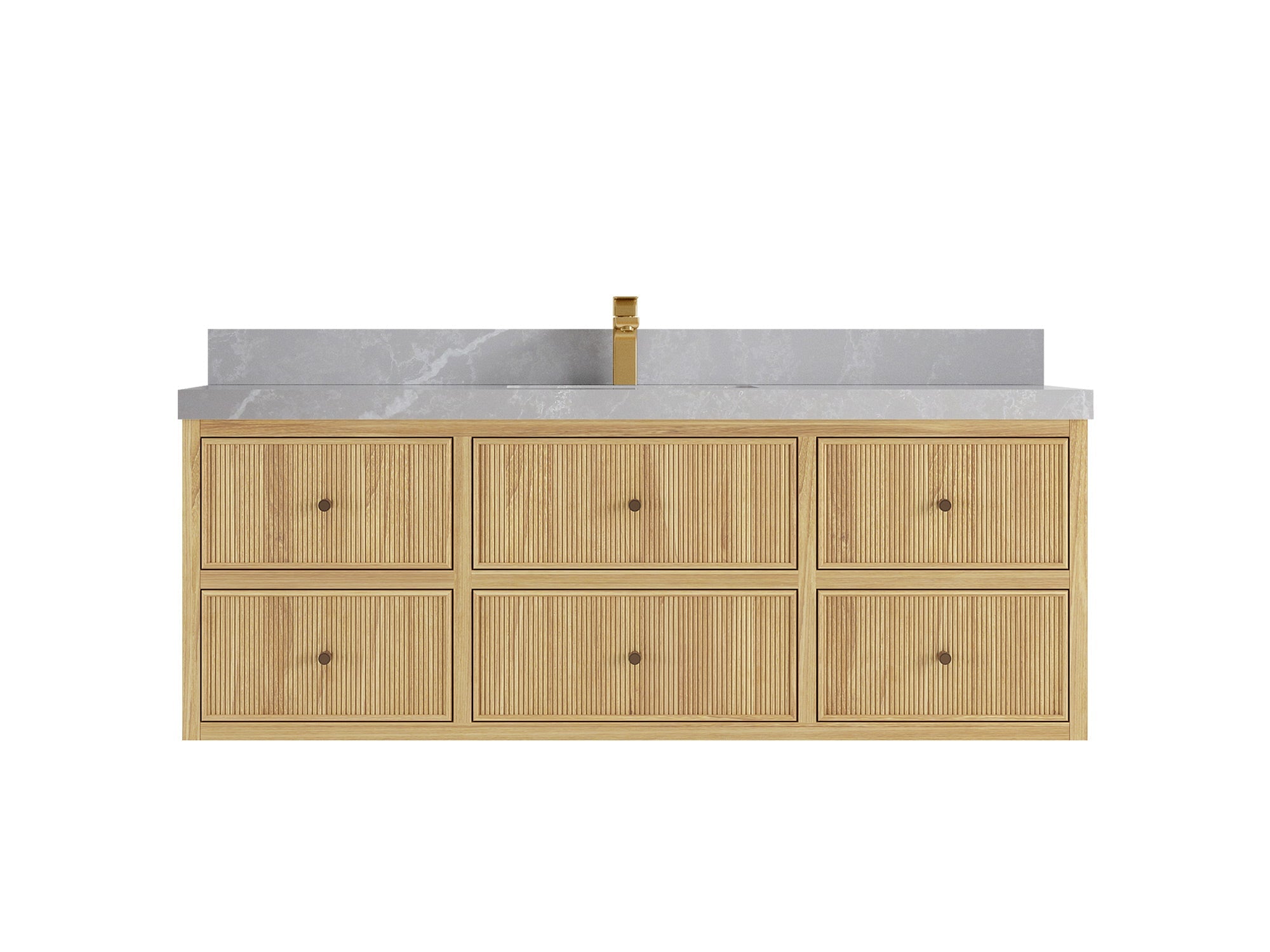 Sonoma Reeded Floating Teak Wood 60 in. W x 22 in. D Single Sink Bathroom Vanity