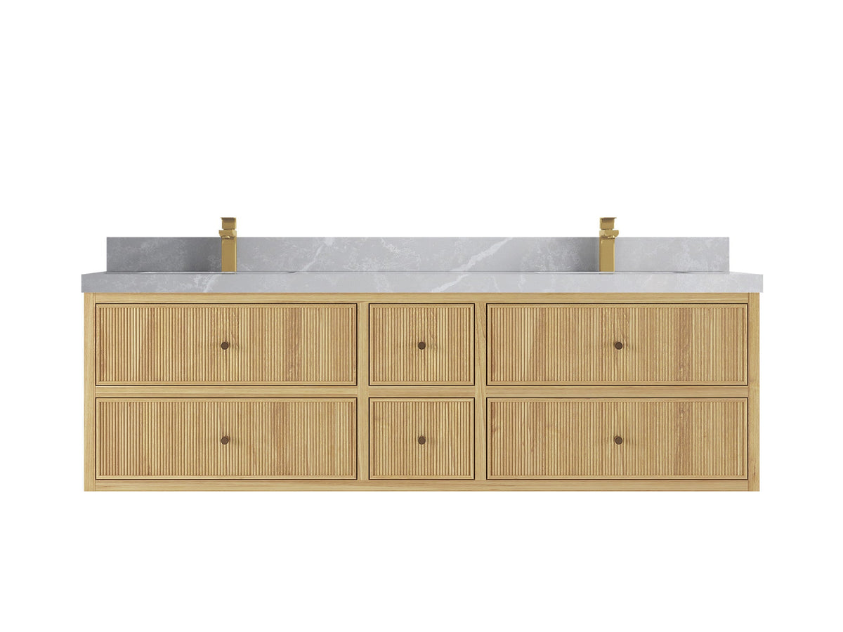 Sonoma Reeded Floating Teak 72 in. W x 22 in. D Double Sink Bathroom Vanity