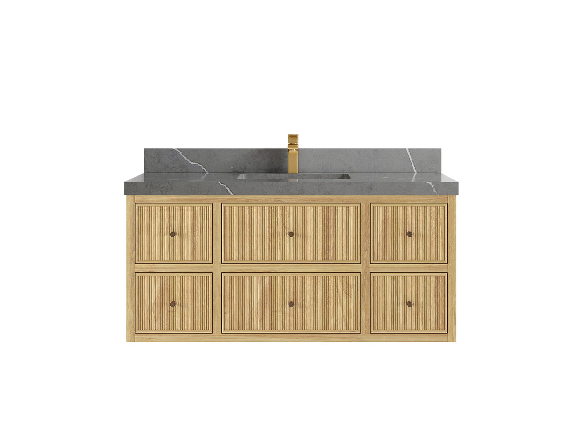 Sonoma Reeded Floating Teak 48 in. W x 22 in. D Single Sink Bathroom Vanity