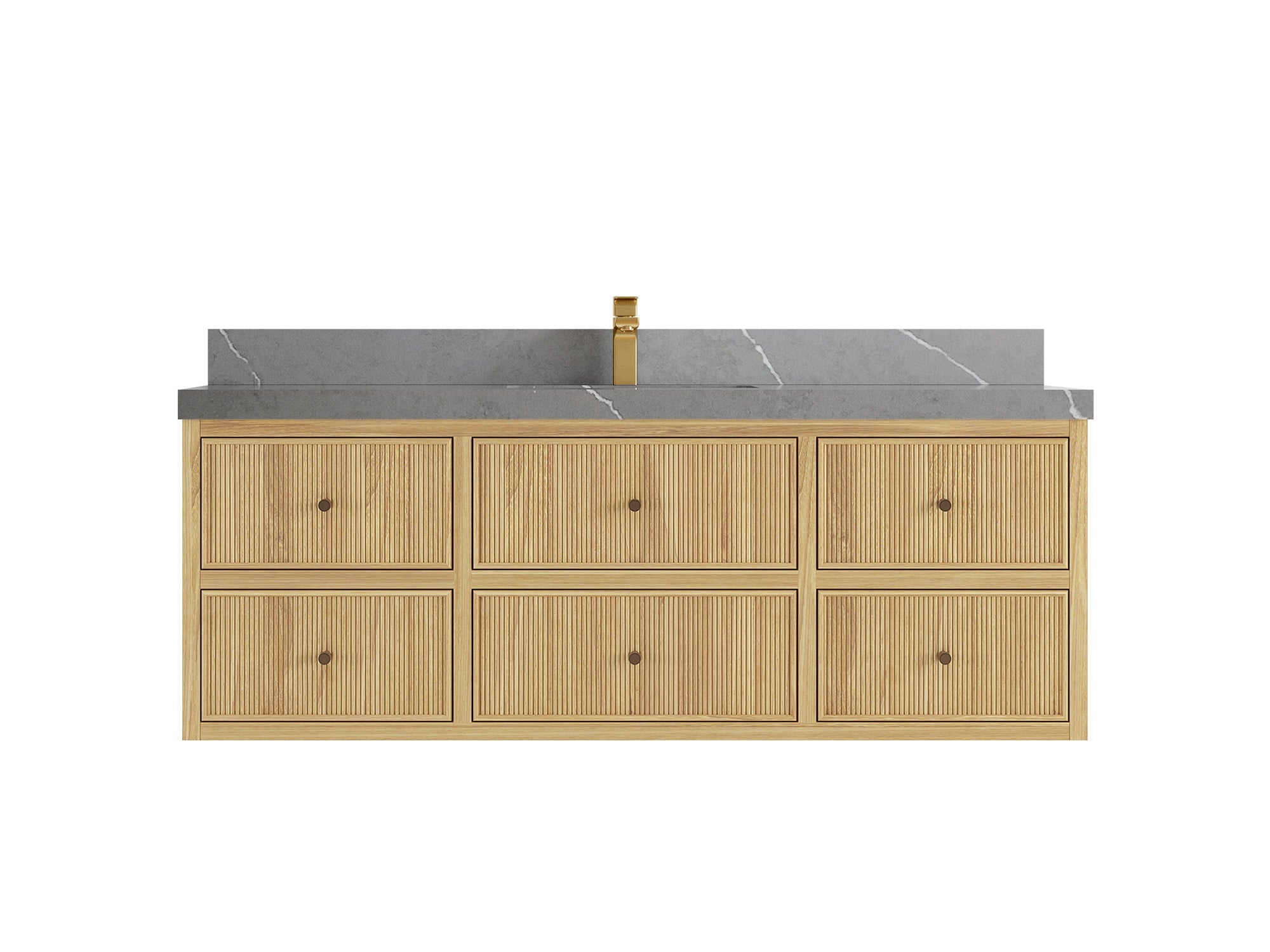 Sonoma Reeded Floating Teak Wood 60 in. W x 22 in. D Single Sink Bathroom Vanity