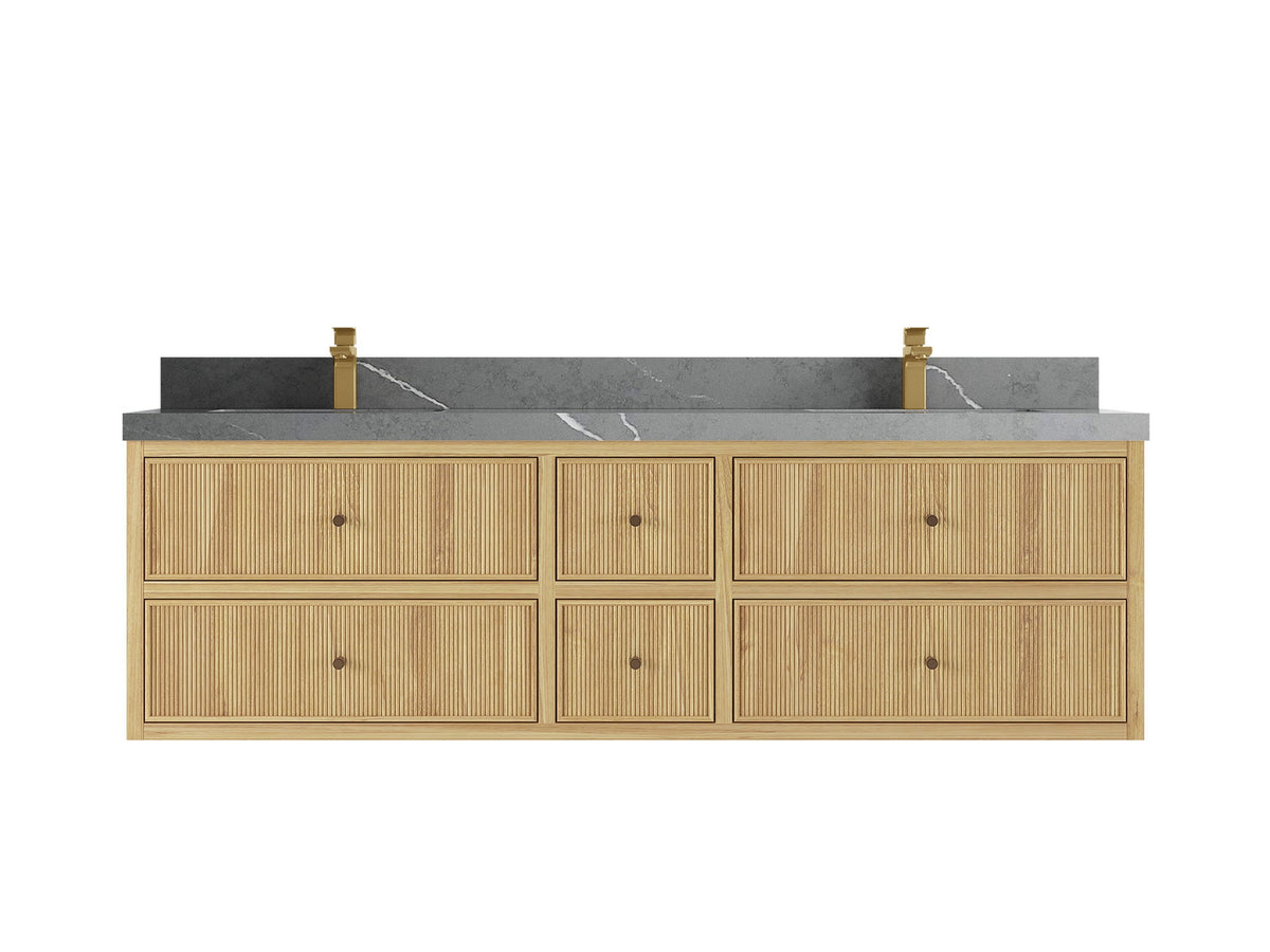 Sonoma Reeded Floating Teak 72 in. W x 22 in. D Double Sink Bathroom Vanity