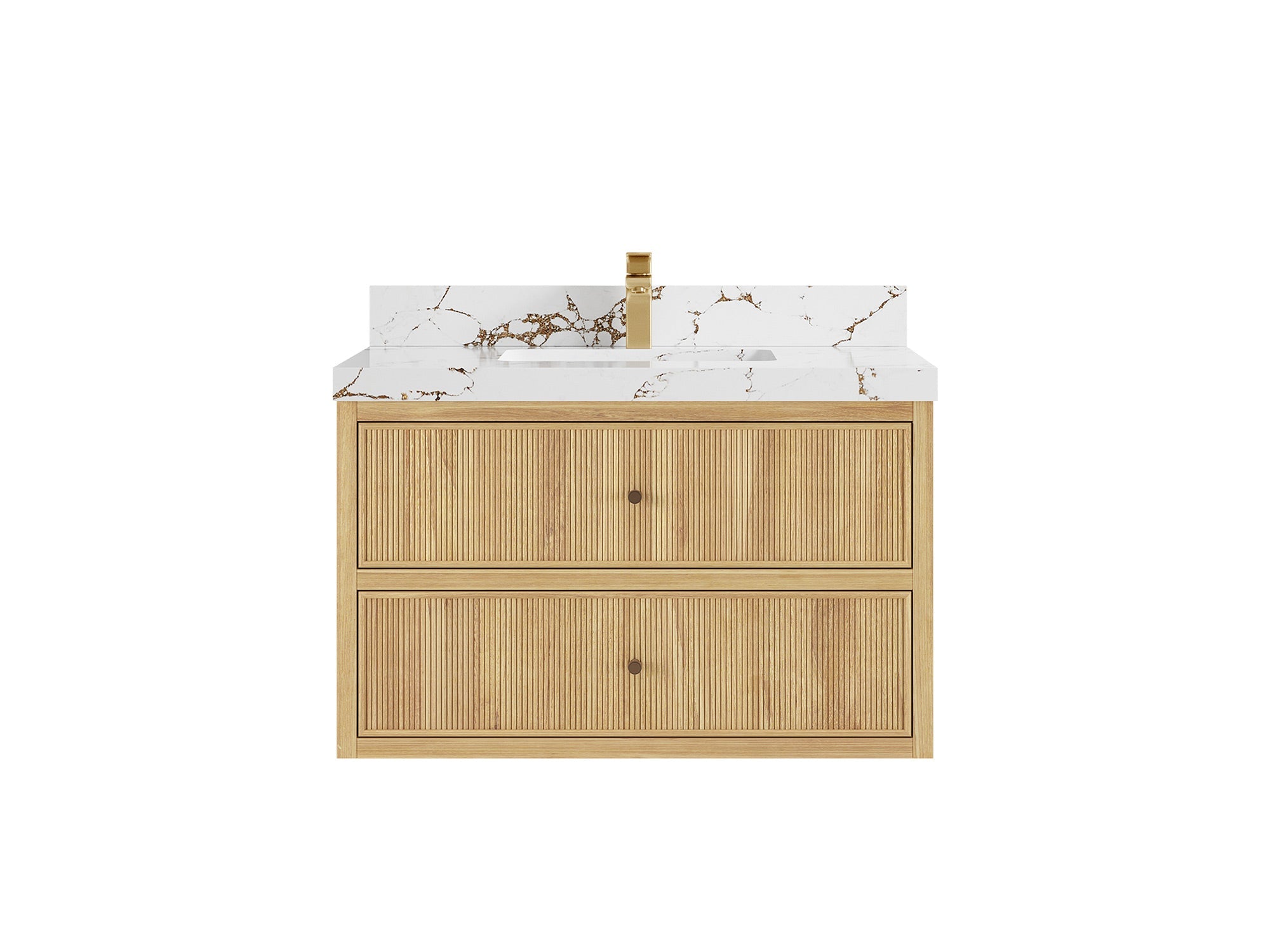Sonoma Reeded Floating Teak 36 in. W x 22 in. D Center Sink Bathroom Vanity