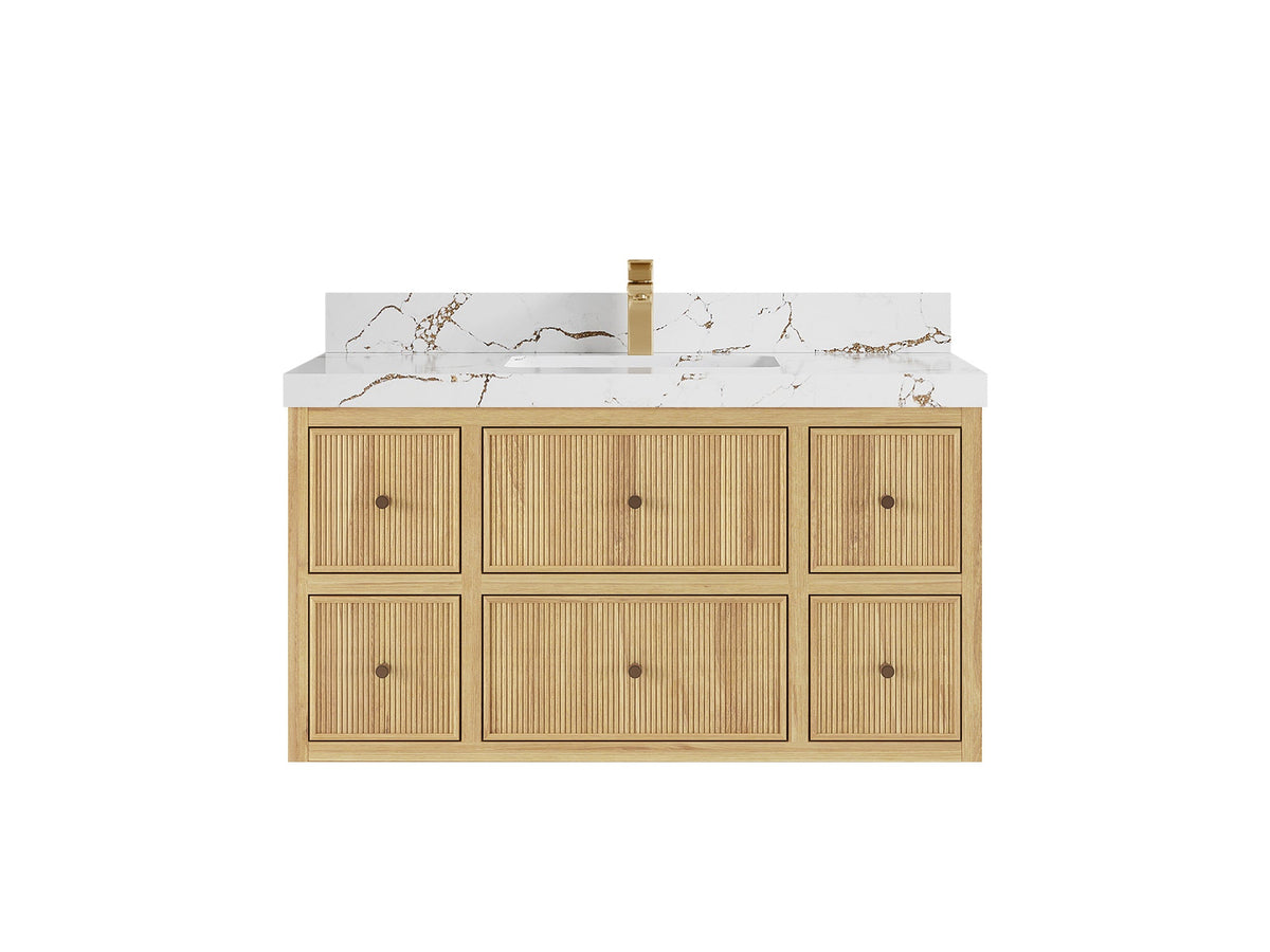 Sonoma Reeded Floating Teak 42 in. W x 22 in. D Single Sink Bathroom Vanity