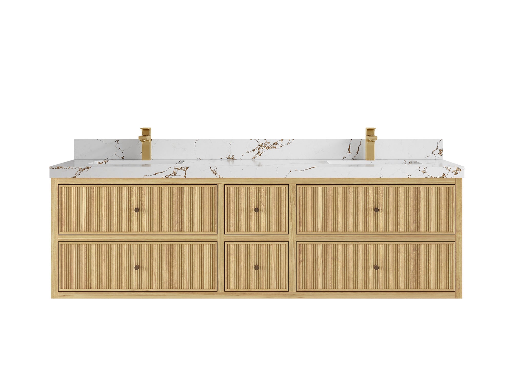 Sonoma Reeded Floating Teak 72 in. W x 22 in. D Double Sink Bathroom Vanity