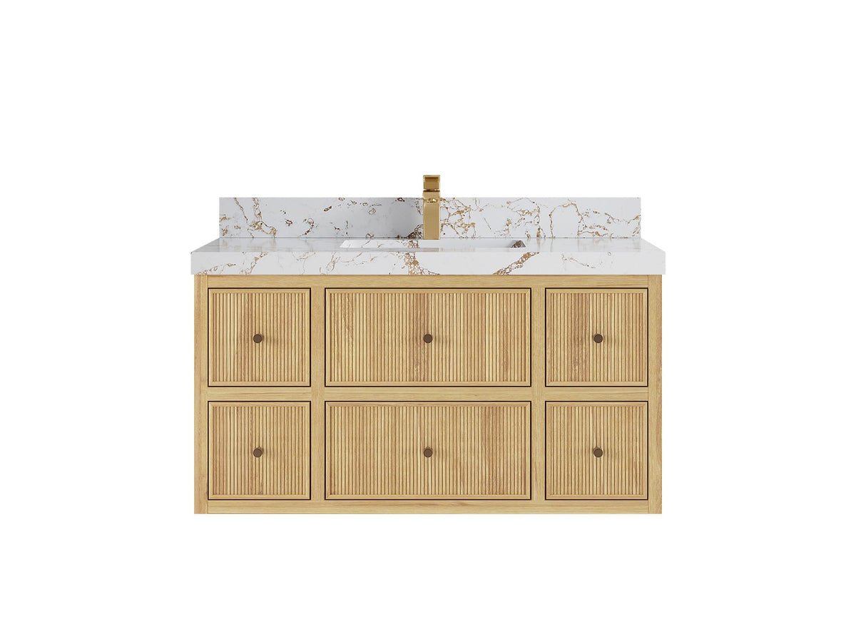 Sonoma Reeded Floating Teak 42 in. W x 22 in. D Single Sink Bathroom Vanity
