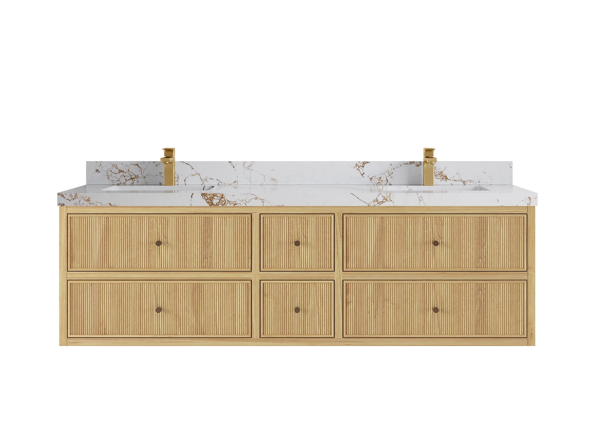 Sonoma Reeded Floating Teak 72 in. W x 22 in. D Double Sink Bathroom Vanity