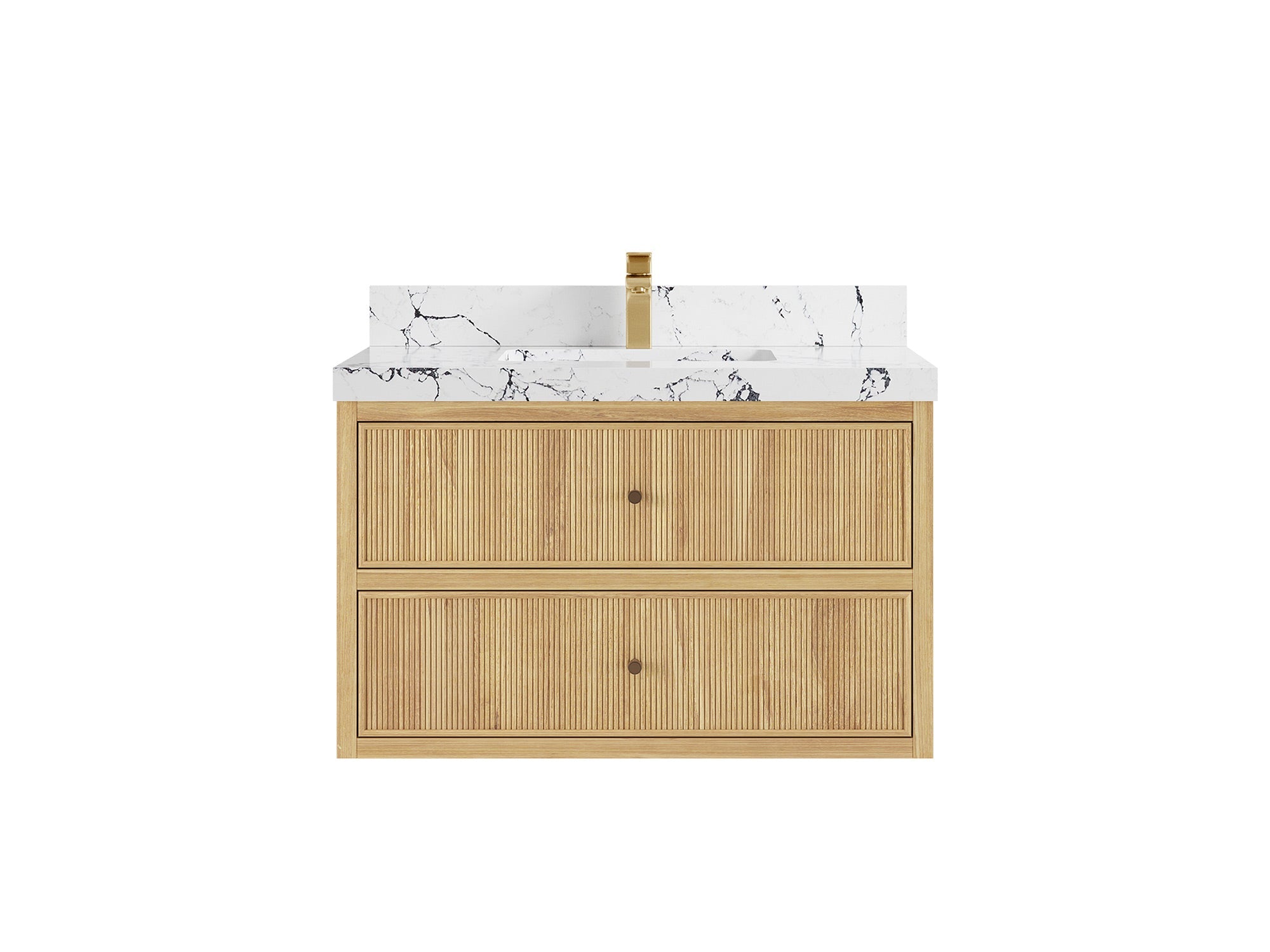 Sonoma Reeded Floating Teak 36 in. W x 22 in. D Center Sink Bathroom Vanity