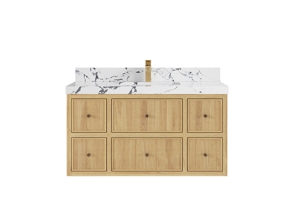 Sonoma Reeded Floating Teak 42 in. W x 22 in. D Single Sink Bathroom Vanity