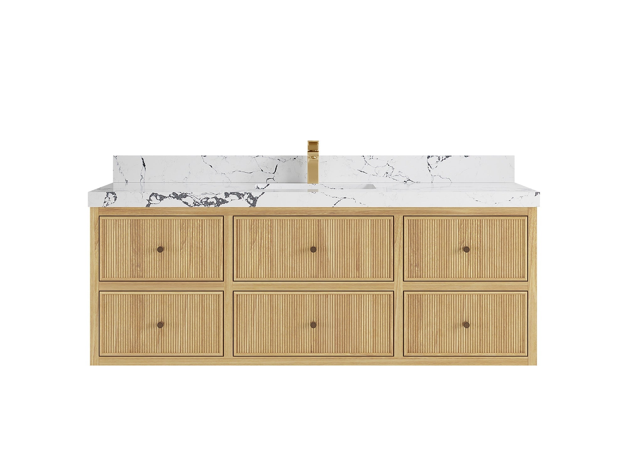 Sonoma Reeded Floating Teak Wood 60 in. W x 22 in. D Single Sink Bathroom Vanity