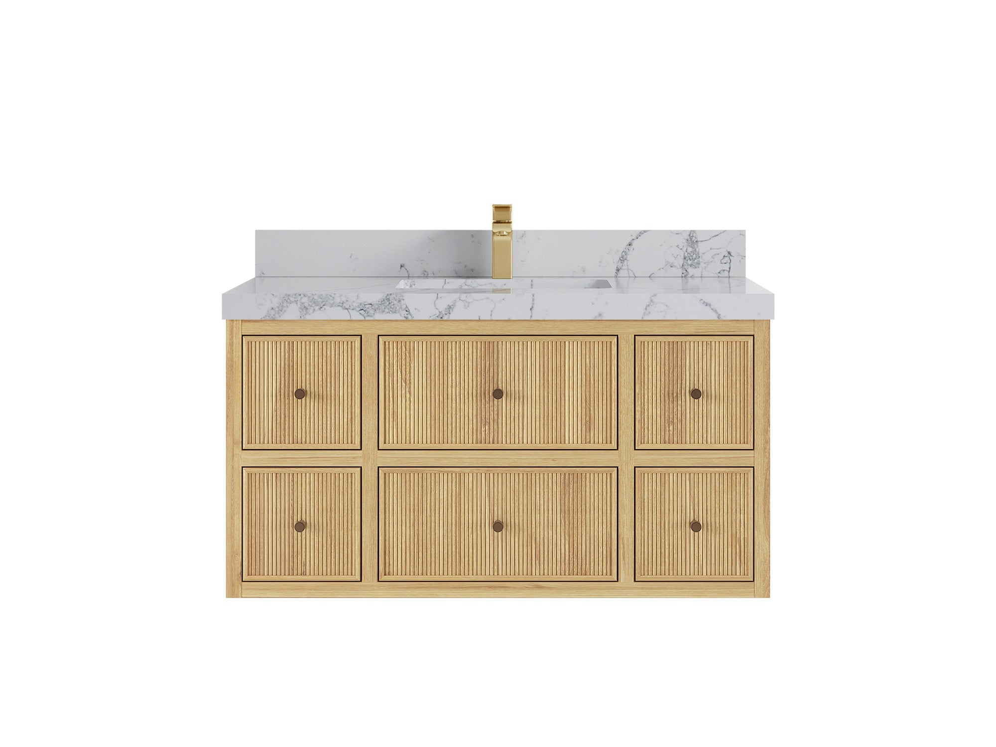 Sonoma Reeded Floating Teak 42 in. W x 22 in. D Single Sink Bathroom Vanity